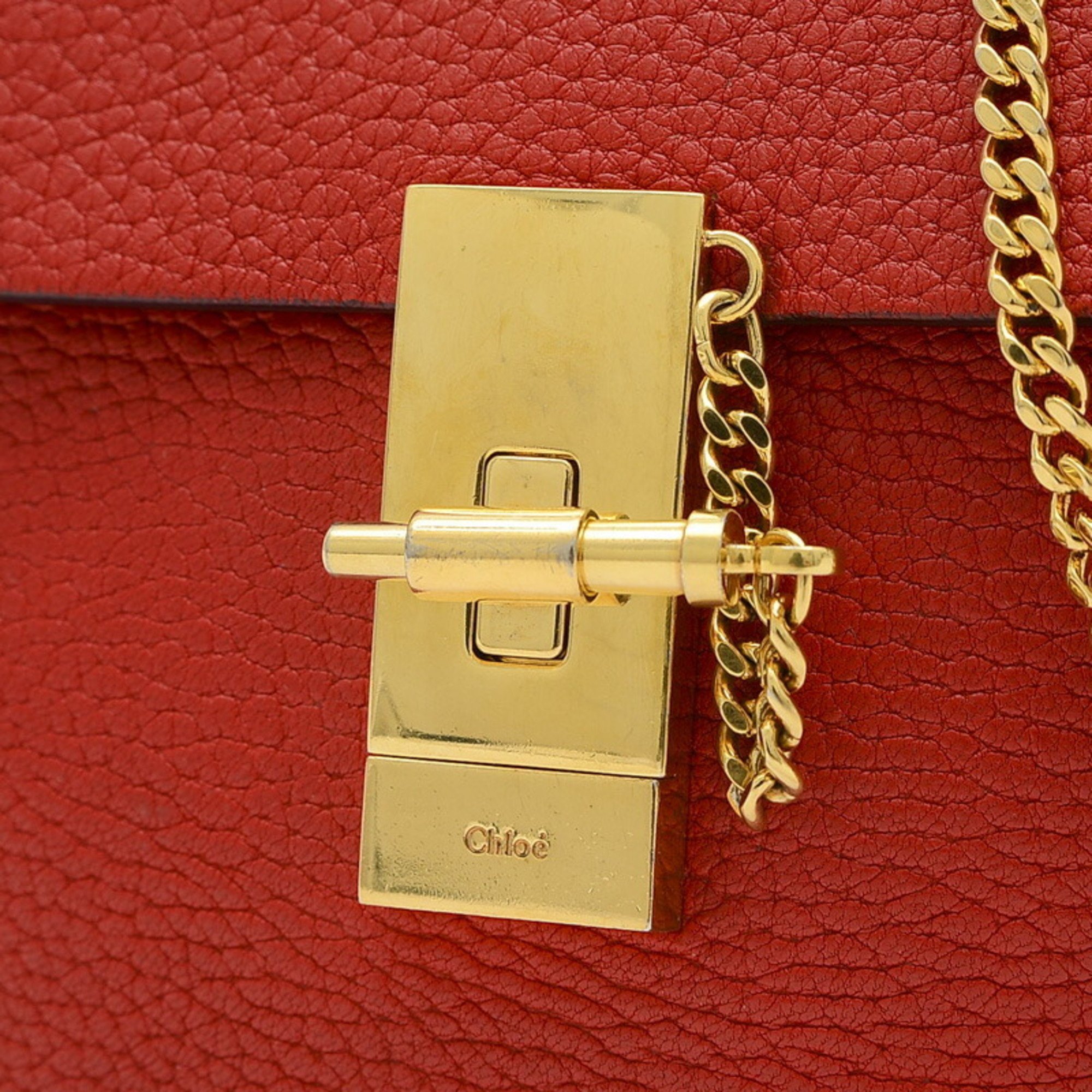 Chloé Chloe Drew Shoulder Bag Leather Red