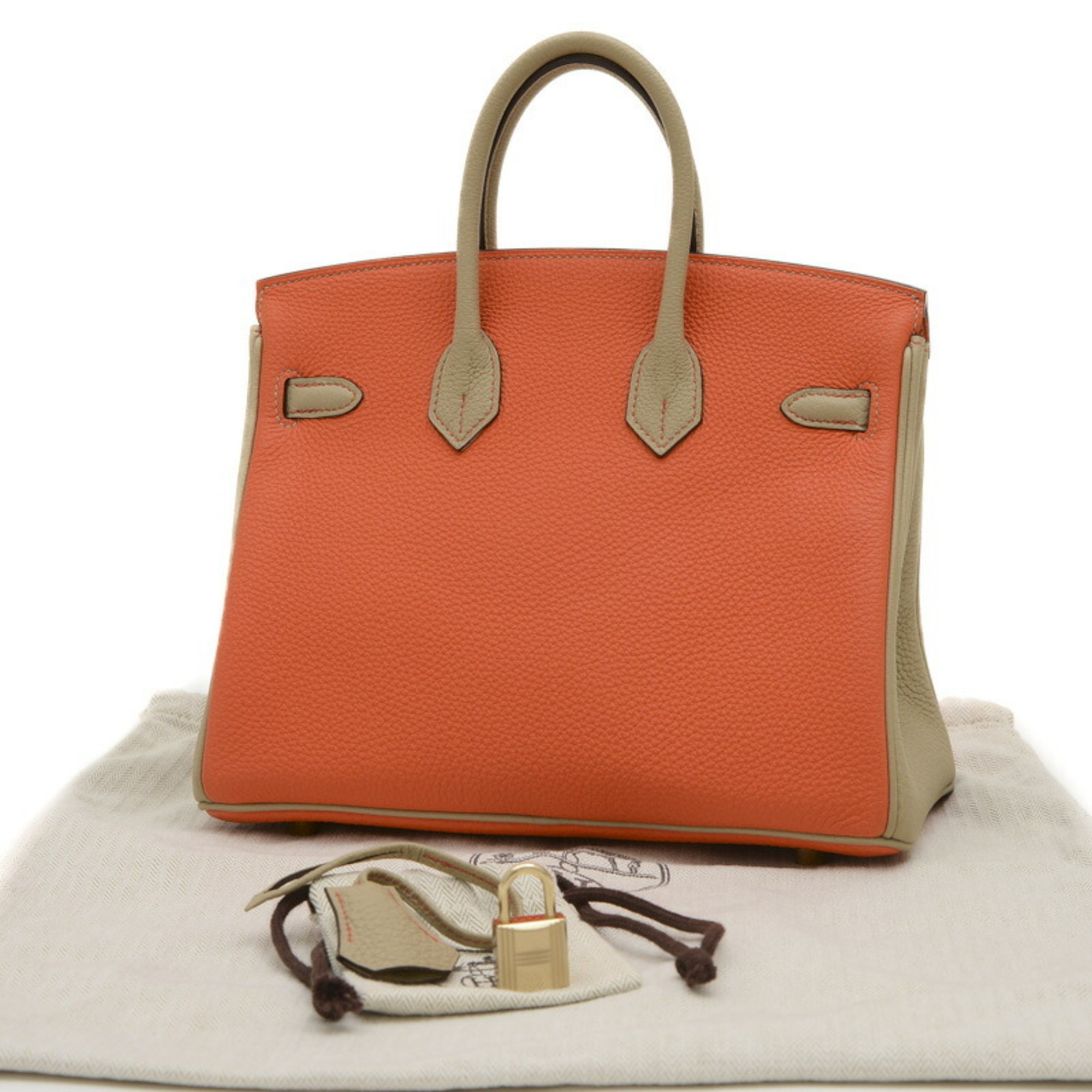 Hermes Birkin 25 Handbag Personal Togo Orange Poppy Trench Champagne D Engraved