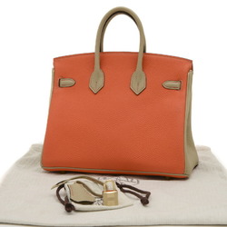 Hermes Birkin 25 Handbag Personal Togo Orange Poppy Trench Champagne D Engraved