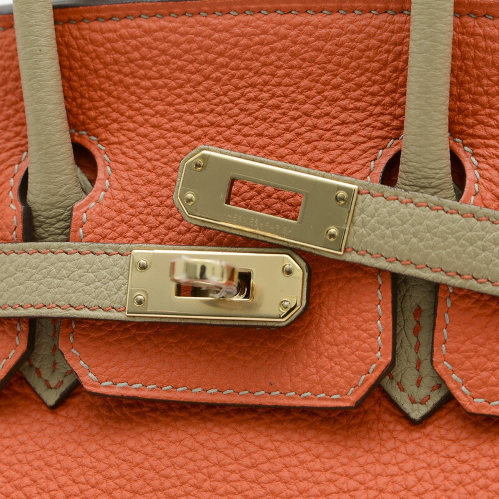 Hermes Birkin 25 Handbag Personal Togo Orange Poppy Trench Champagne D Engraved