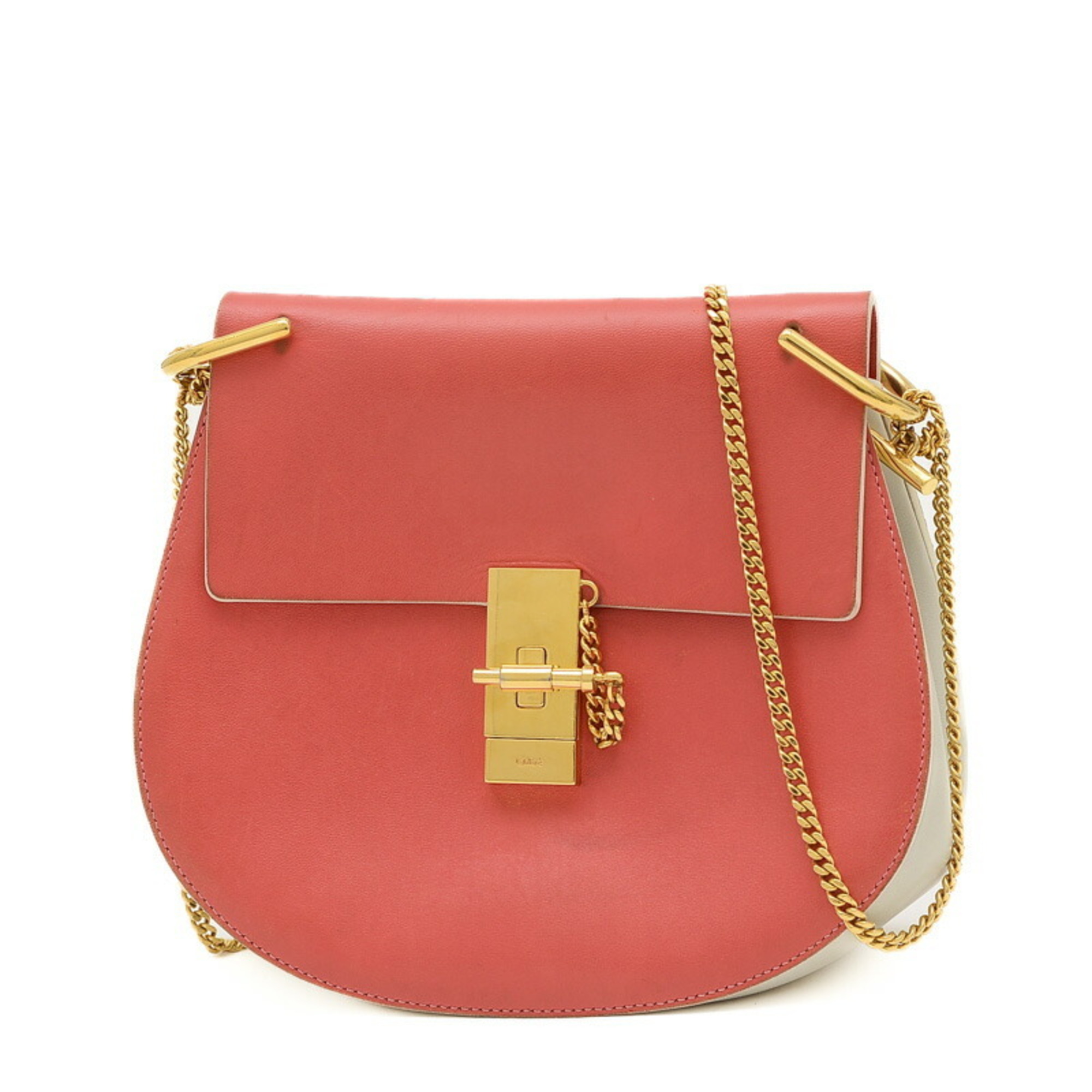 Chloé Chloe Drew Shoulder Bag Leather Pink White