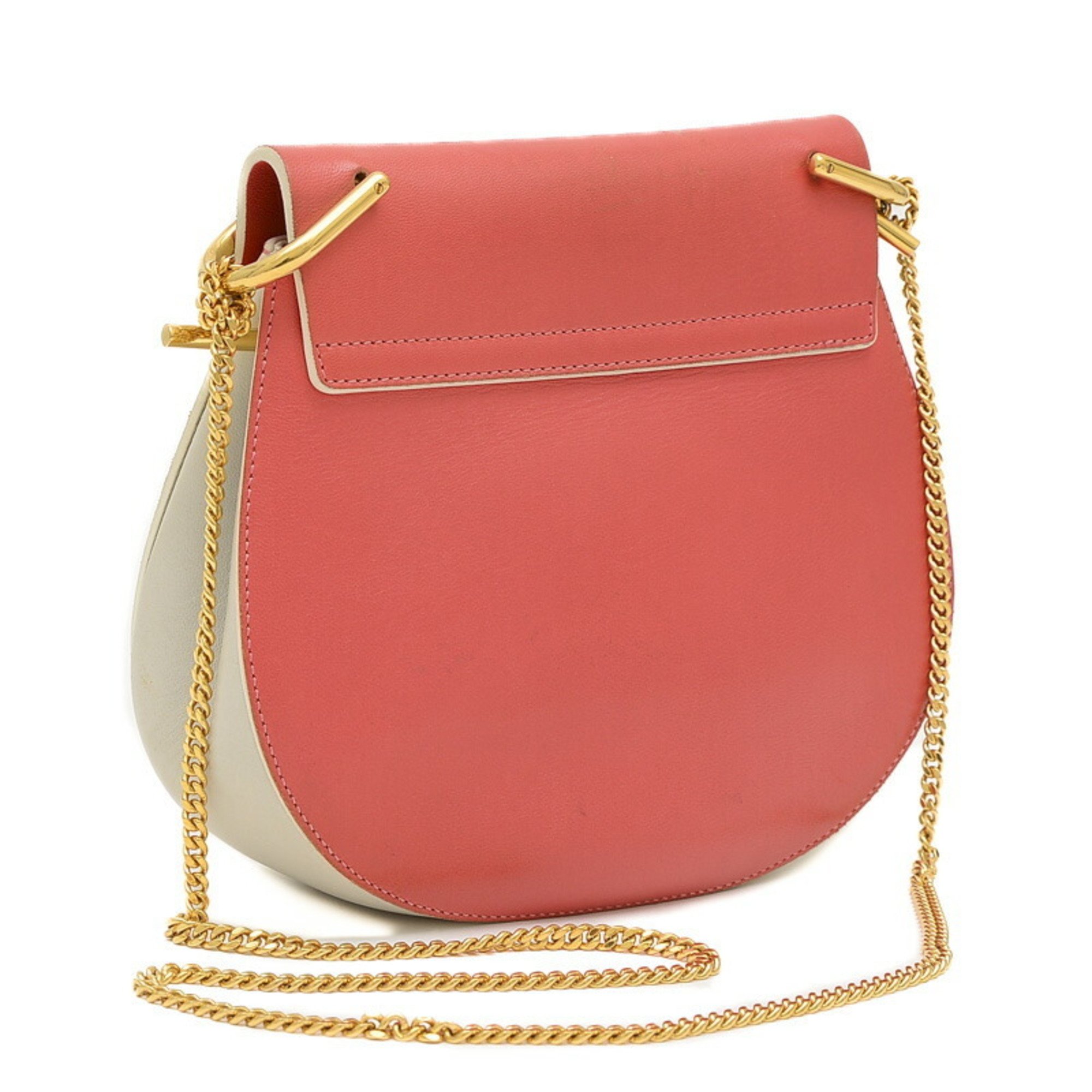 Chloé Chloe Drew Shoulder Bag Leather Pink White