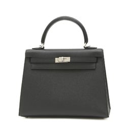 Hermes Kelly 25 Outer Stitched Handbag Epson Black W Stamp