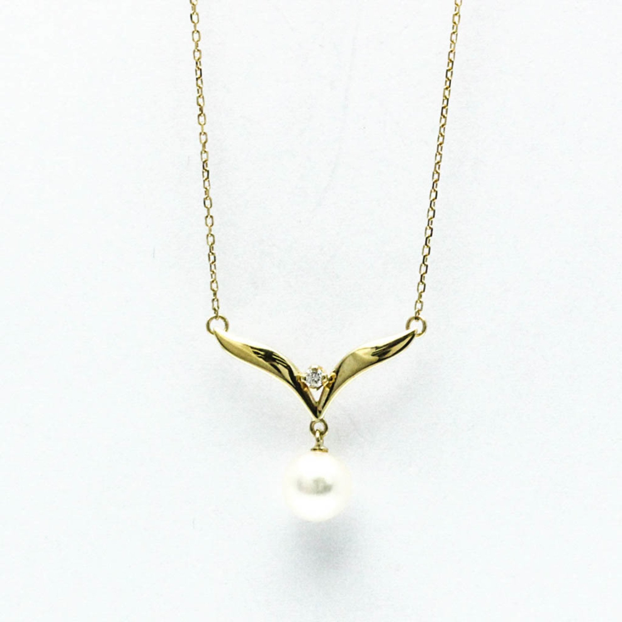 Mikimoto Pearl Diamond Necklace Yellow Gold (18K) Diamond,Pearl Men,Women Fashion Pendant Necklace (Gold)