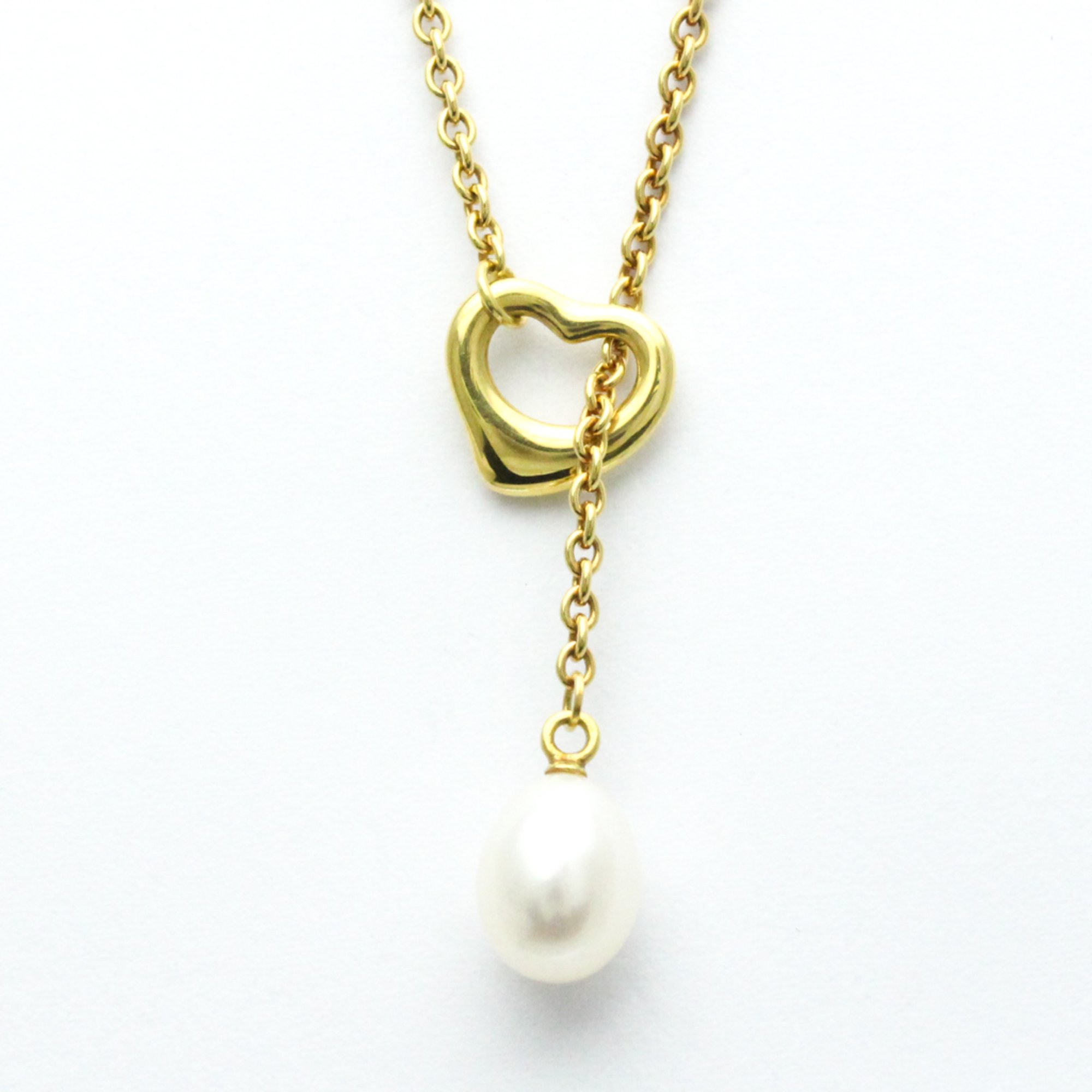 Tiffany Open Heart Pearl Lariat Necklace Yellow Gold (18K) Pearl Women,Men Fashion Pendant Necklace (Gold)