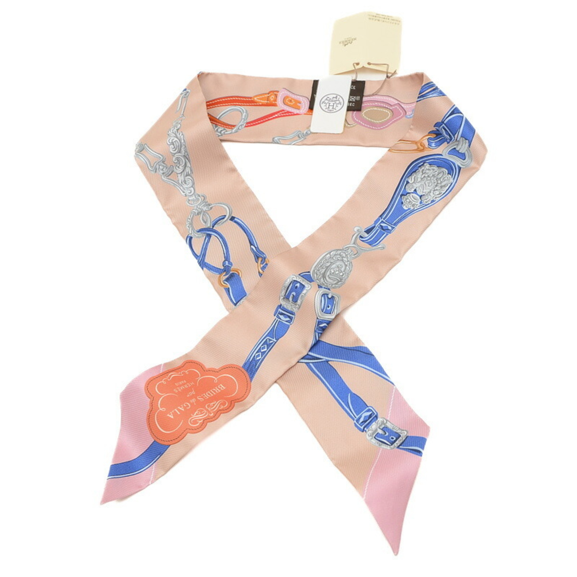 Hermes Twilly Scarf BRIDES DE GALA APPLIQ Pink 100% Silk