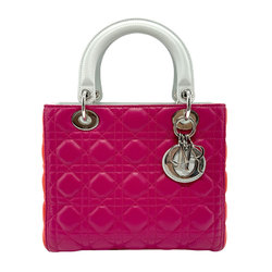 Christian Dior handbag shoulder bag Lady leather magenta white orange silver women's n0320