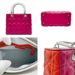 Christian Dior handbag shoulder bag Lady leather magenta white orange silver women's n0320