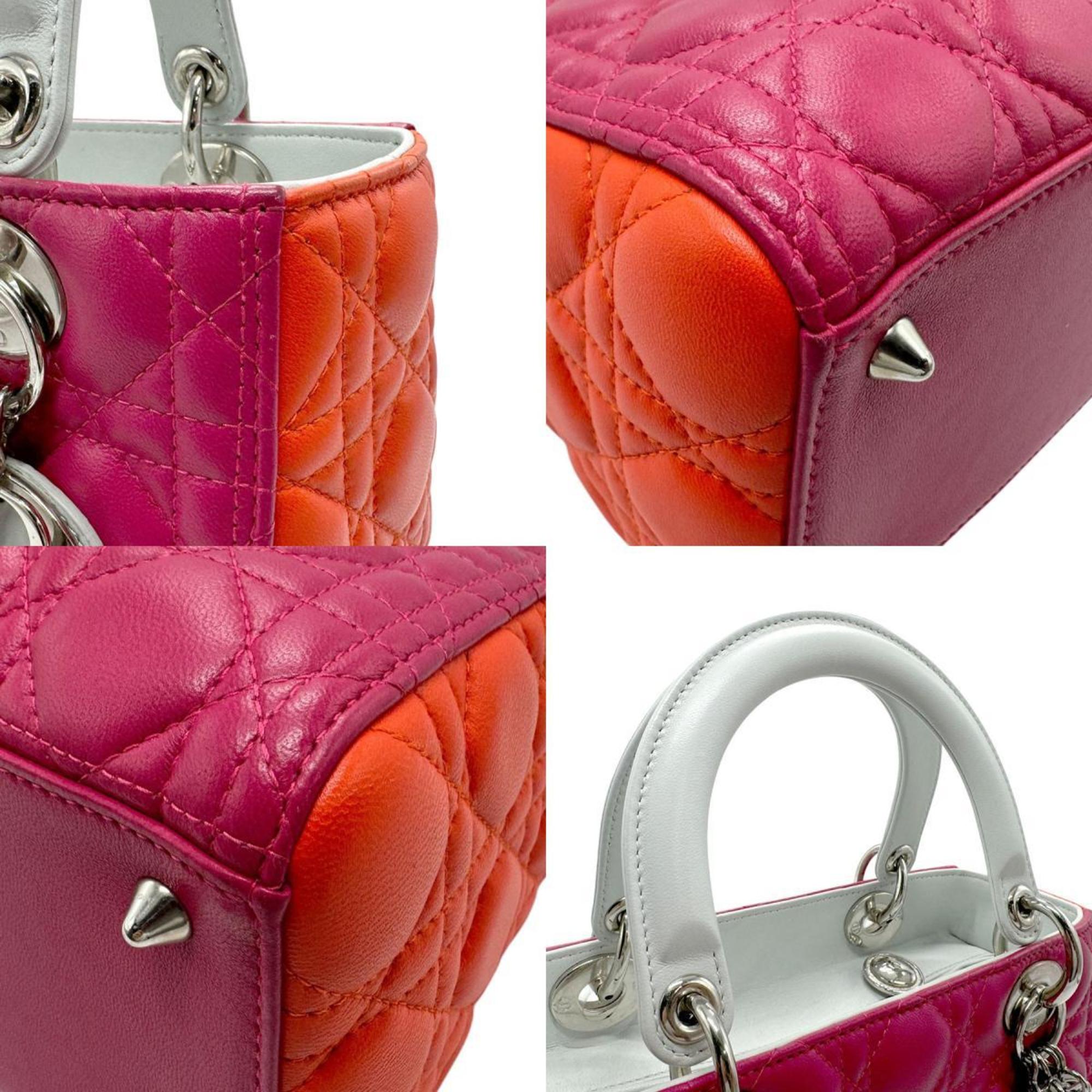 Christian Dior handbag shoulder bag Lady leather magenta white orange silver women's n0320