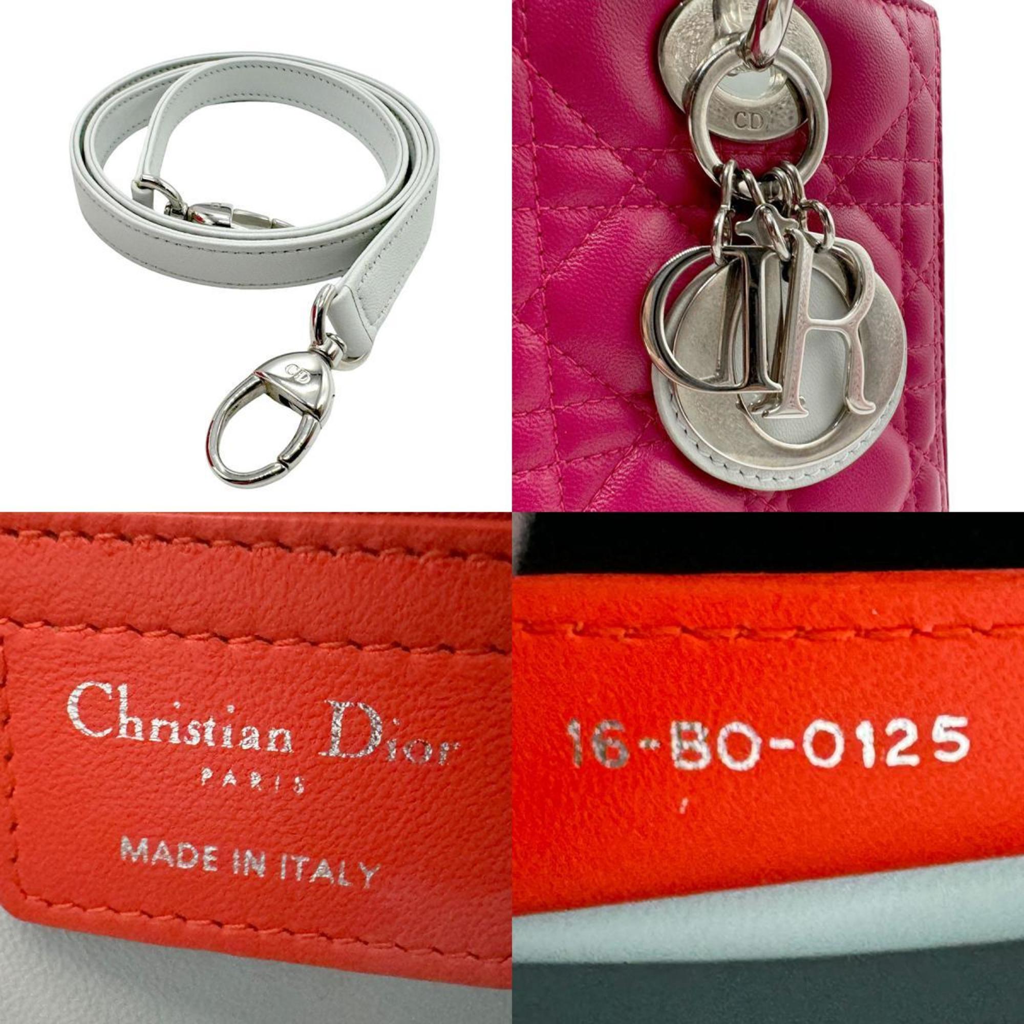 Christian Dior handbag shoulder bag Lady leather magenta white orange silver women's n0320