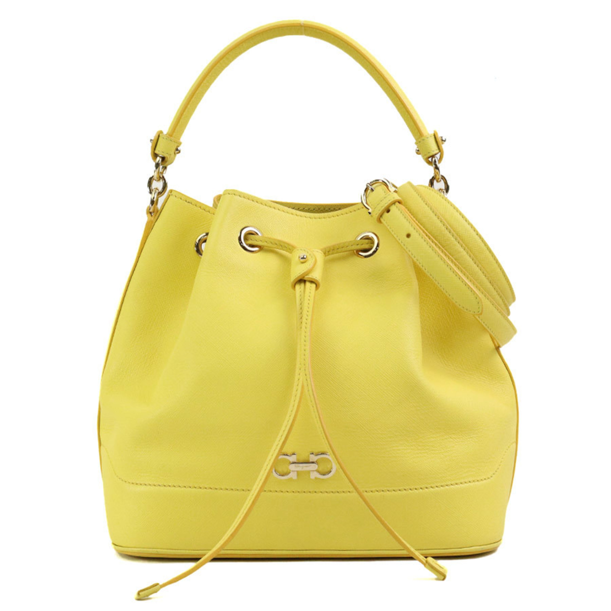 Salvatore Ferragamo handbag shoulder bag Gancini leather yellow gold ladies e59076a