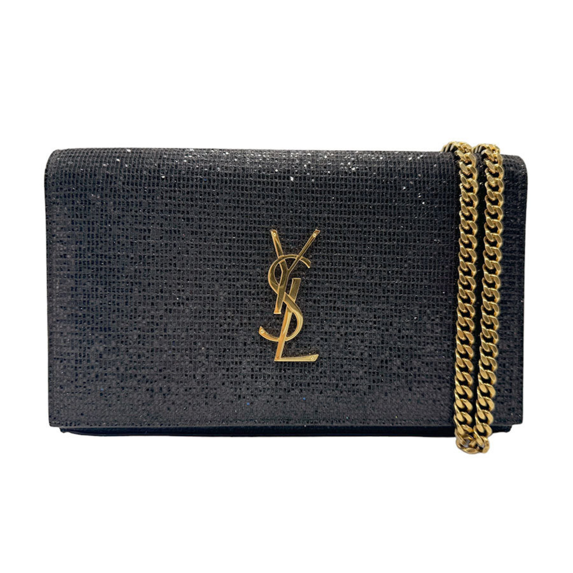 Saint Laurent wallet chain shoulder bag sequins black gold women's z2256