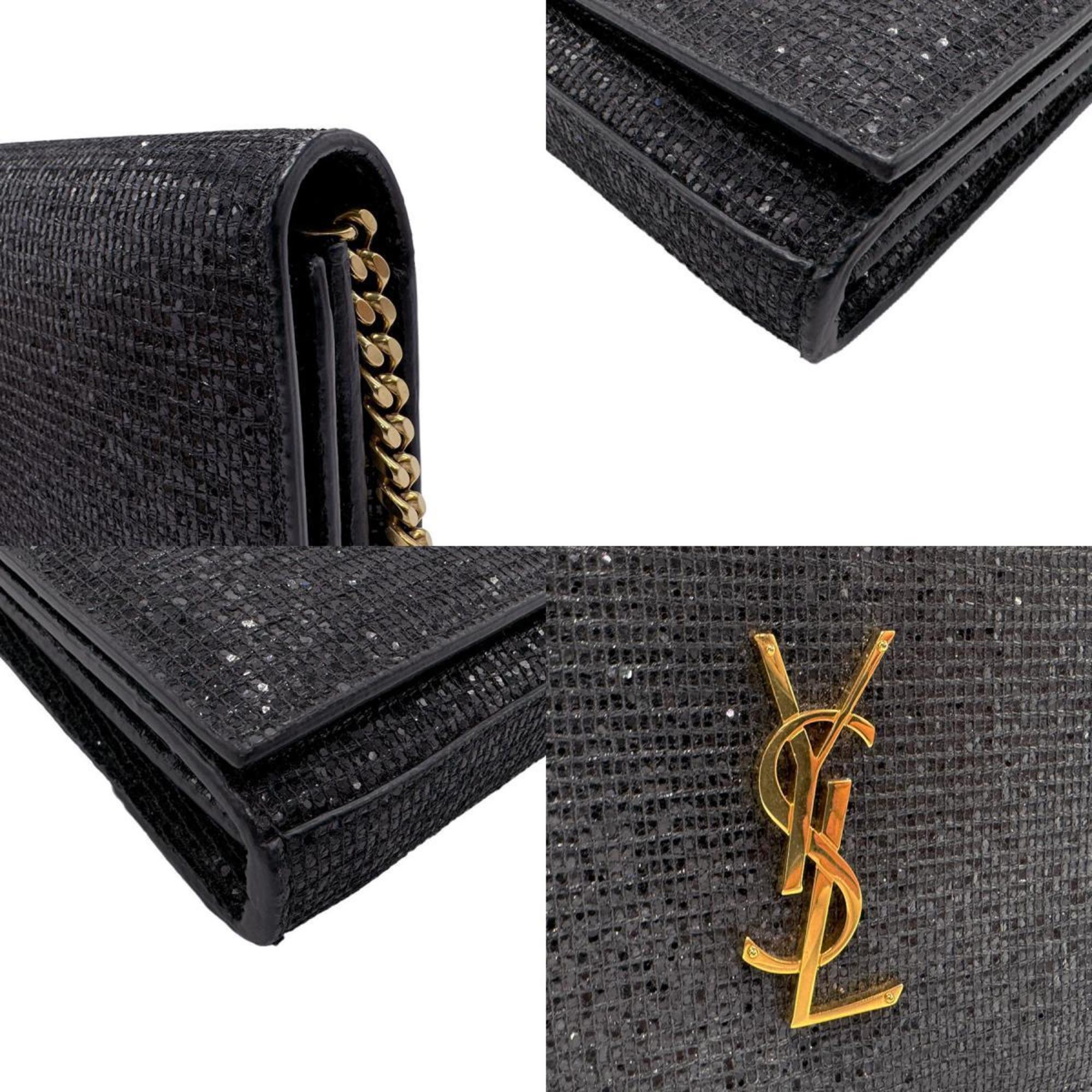 Saint Laurent wallet chain shoulder bag sequins black gold women's z2256