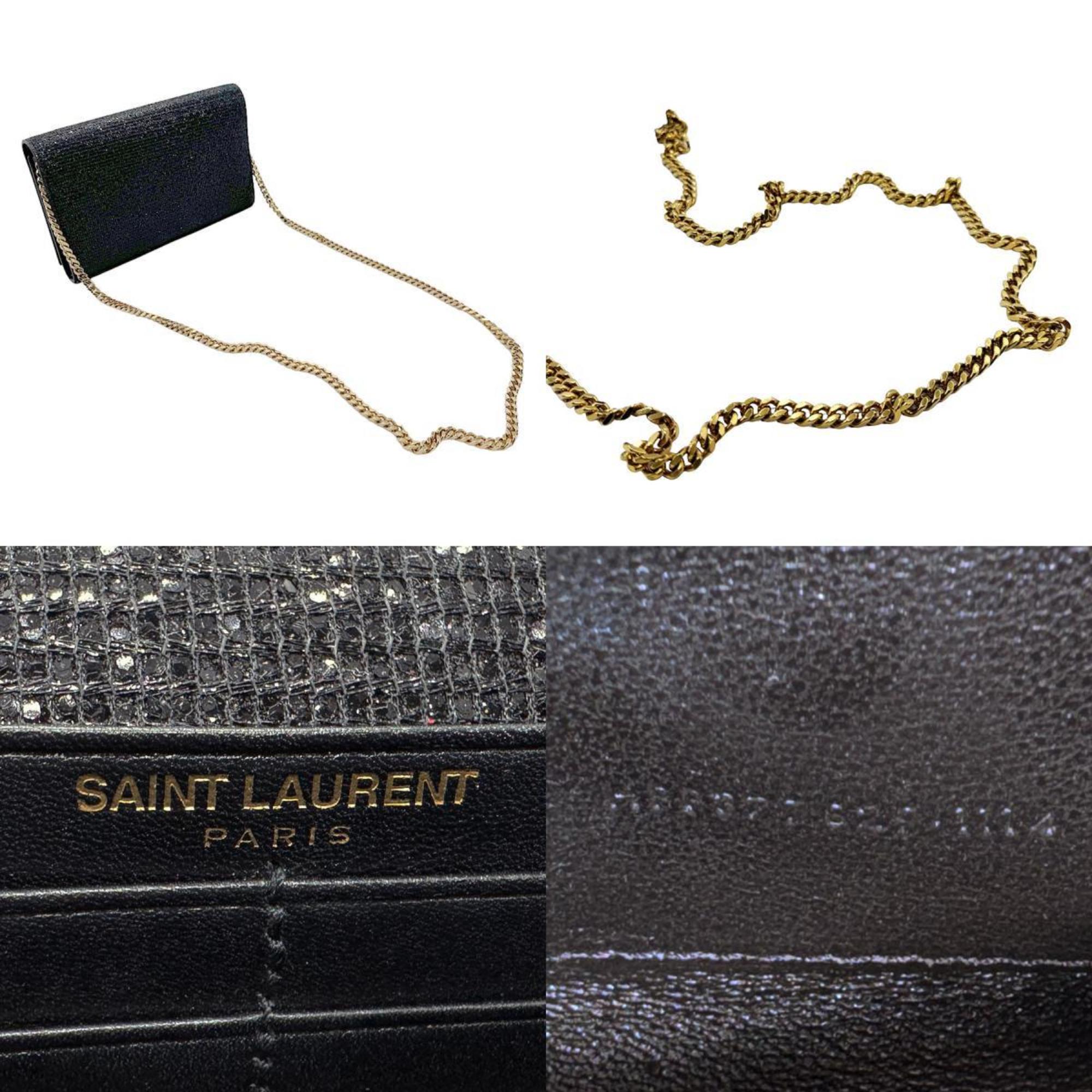 Saint Laurent wallet chain shoulder bag sequins black gold women's z2256