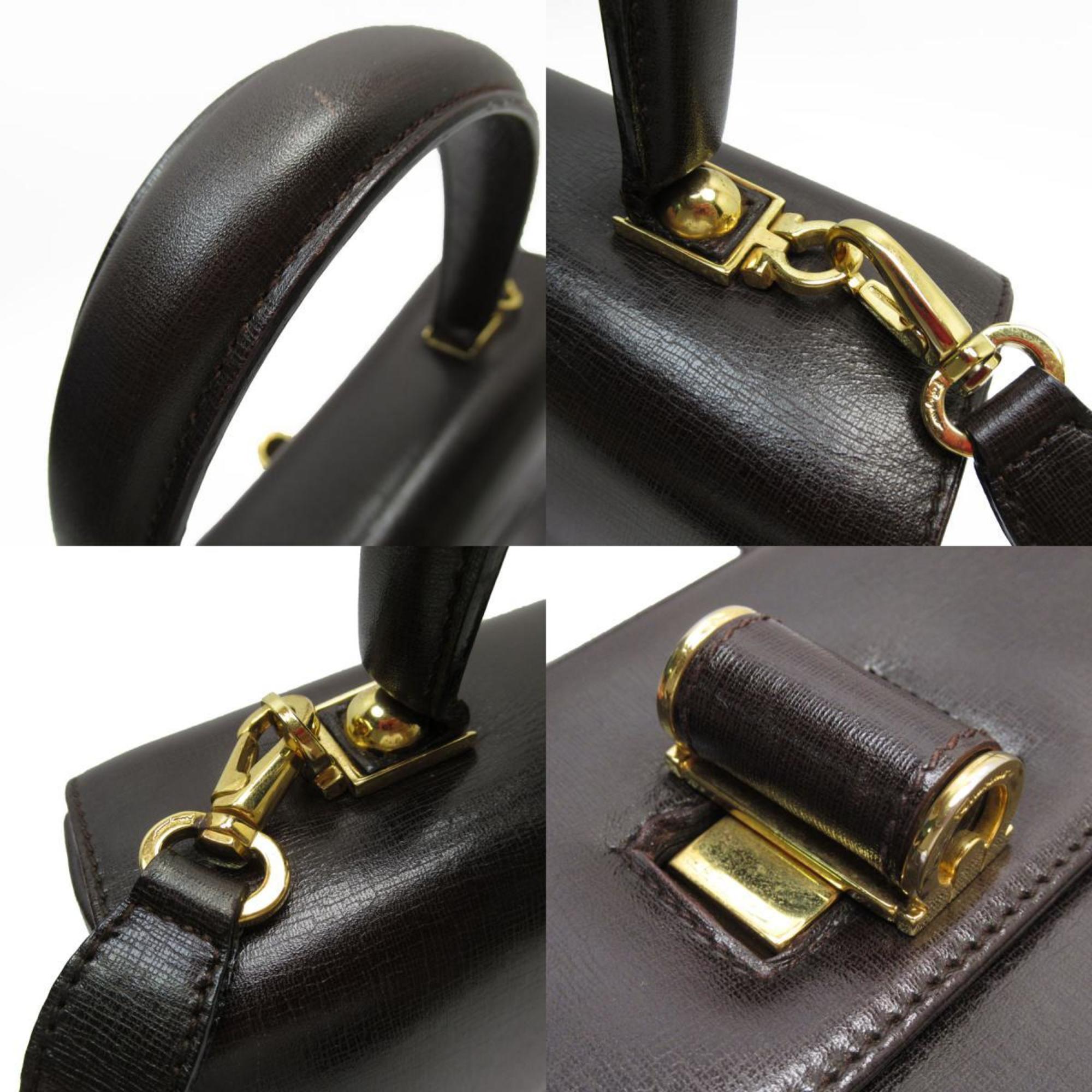 Salvatore Ferragamo handbag shoulder bag leather dark brown gold ladies w0714a