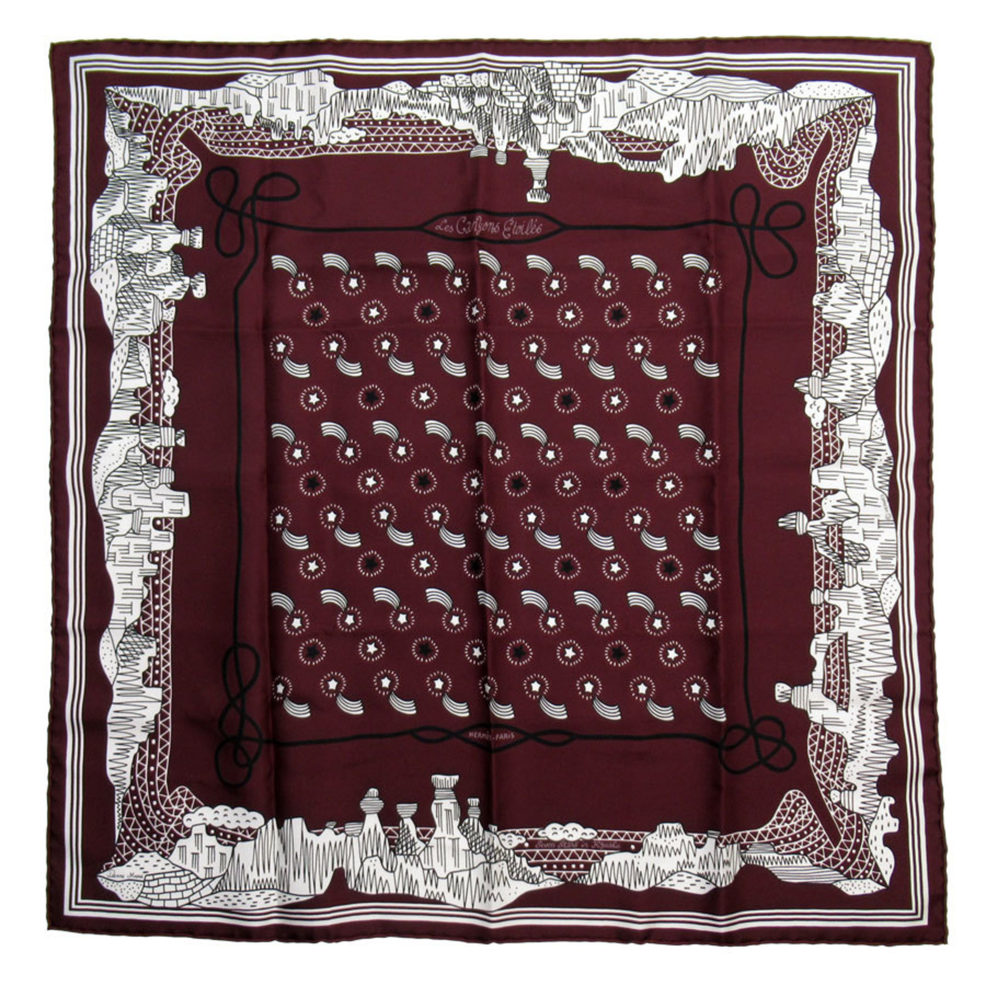 Hermes HERMES scarf muffler Les Canyons Etoiles silk Bordeaux white black women's w0734g