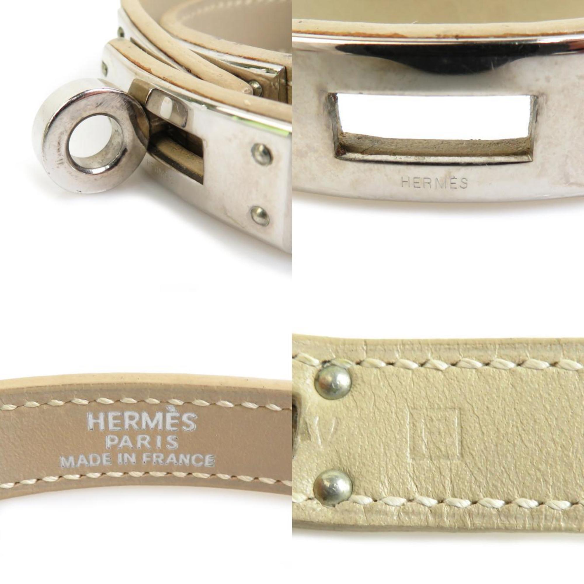 Hermes Kelly Bracelet Leather Metal Light Greige Silver Women's e59090g