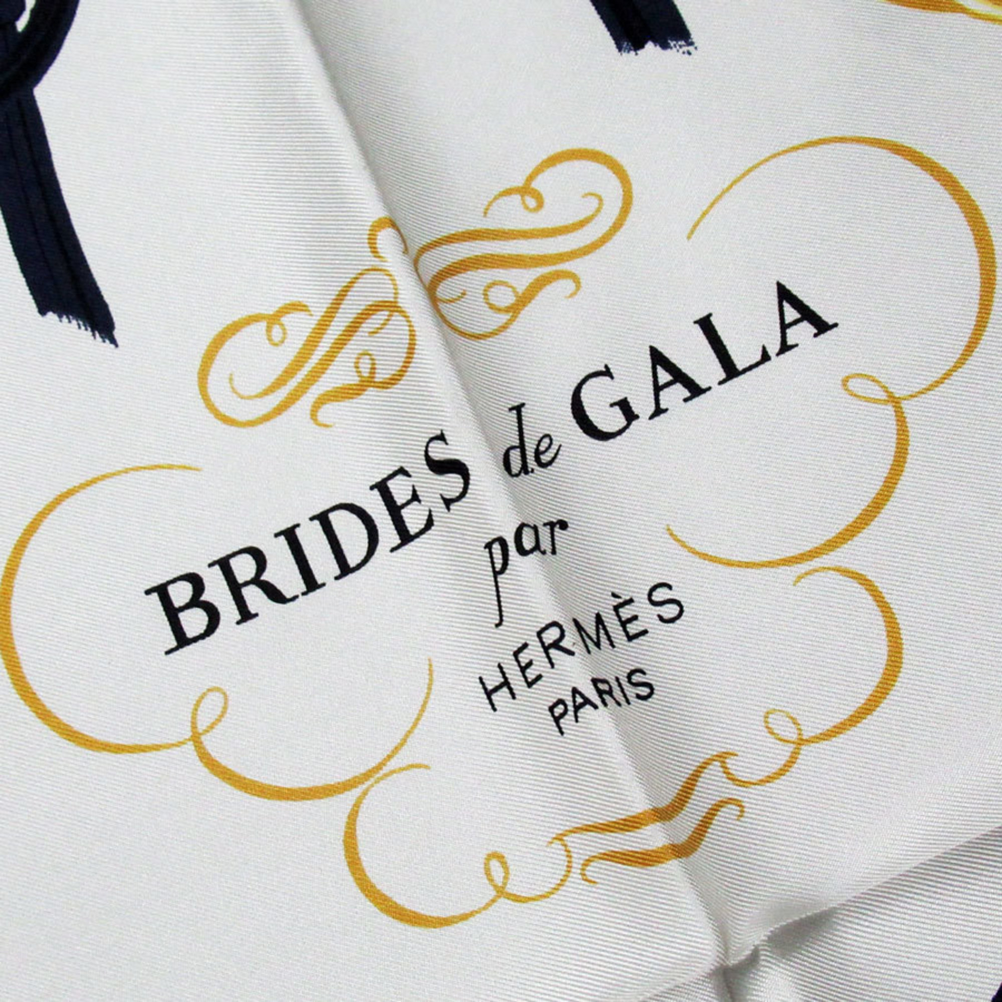 Hermes HERMES Scarf Muffler Carre 90 BRIDES de GALA Silk Navy White Gold Women's w0687a