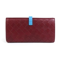 Bottega Veneta BOTTEGAVENETA Bi-fold long wallet Intrecciato leather Bordeaux x blue Men's Women's h30491i