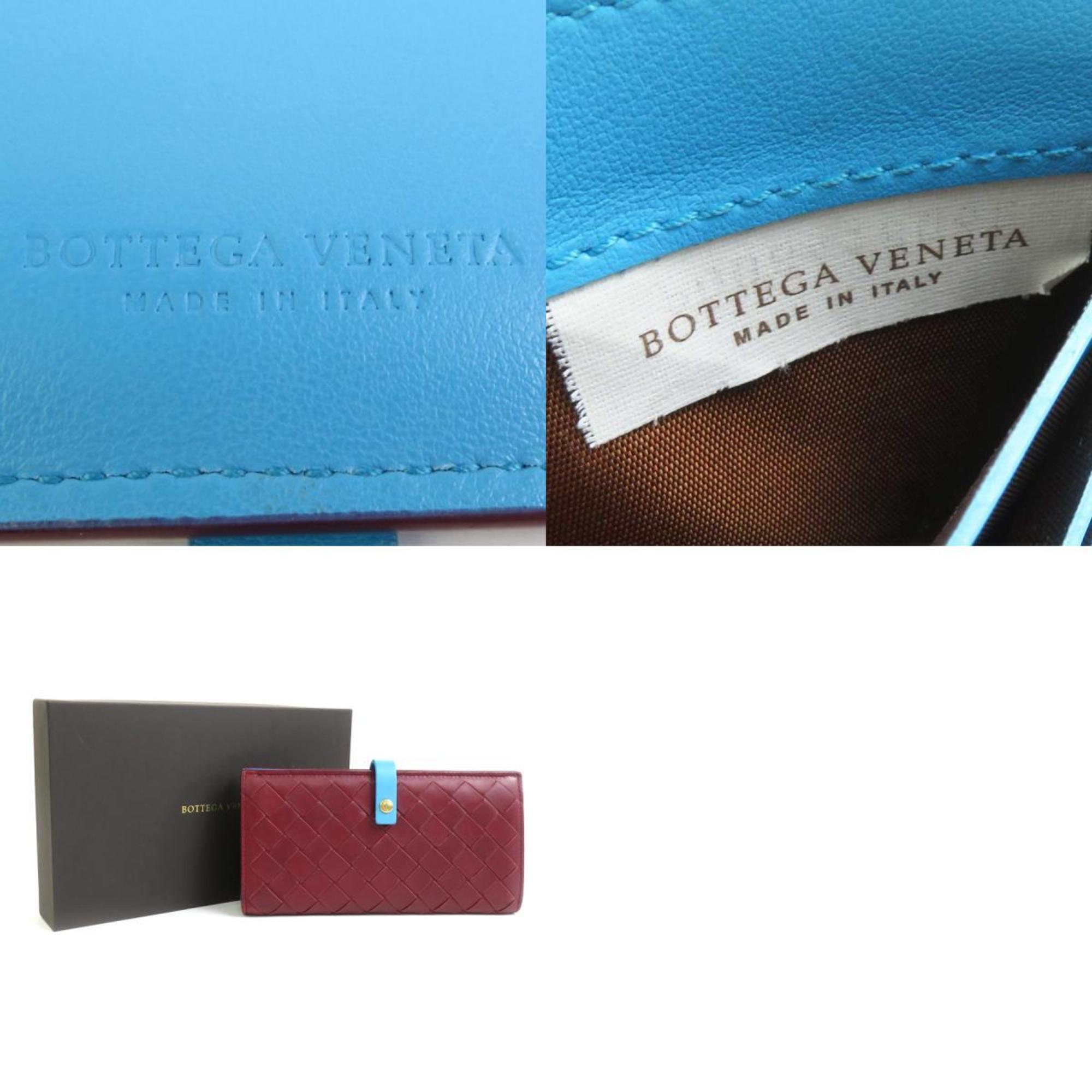 Bottega Veneta BOTTEGAVENETA Bi-fold long wallet Intrecciato leather Bordeaux x blue Men's Women's h30491i