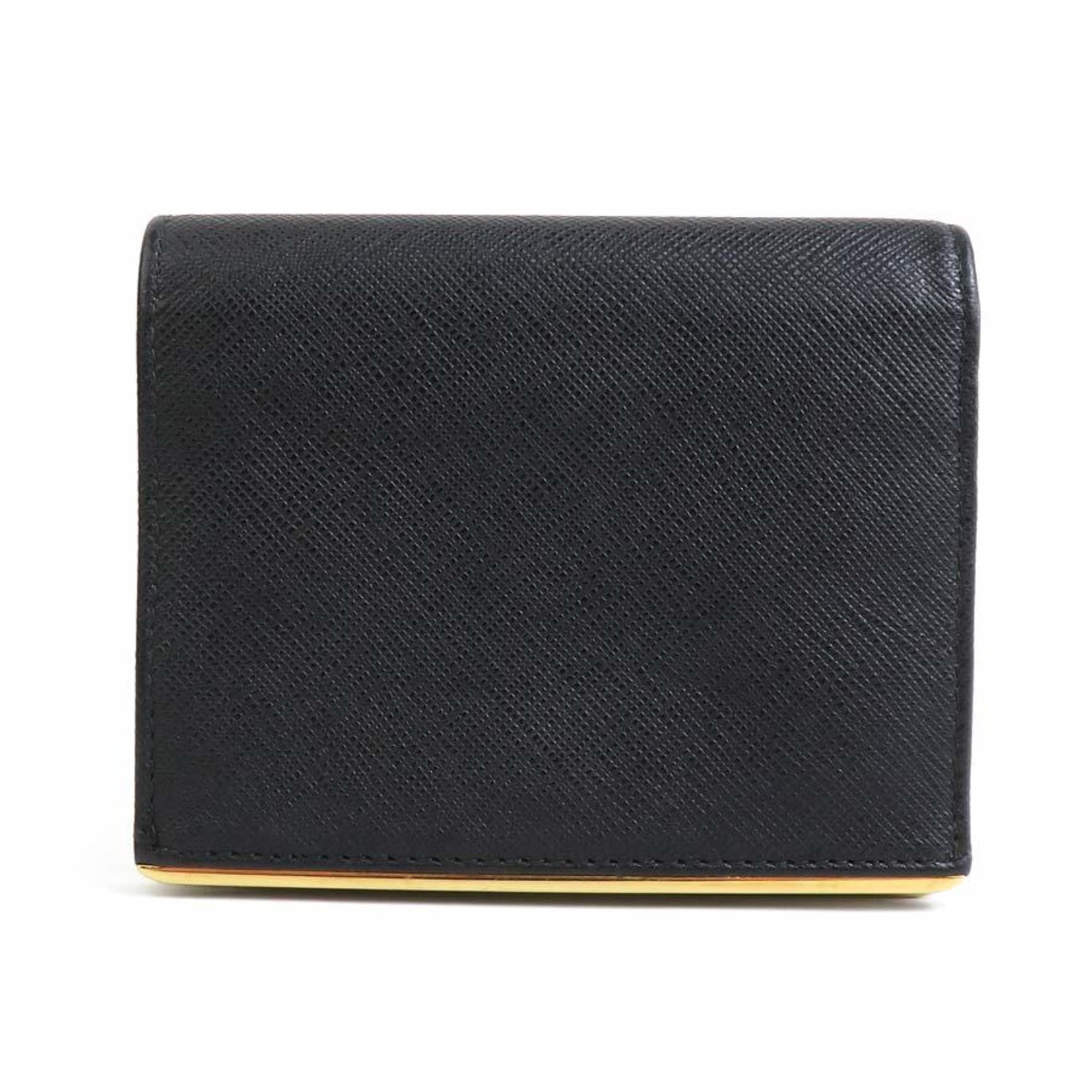 PRADA Bi-fold wallet Leather Black Gold Men's Women's e59083a