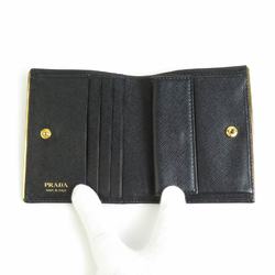 PRADA Bi-fold wallet Leather Black Gold Men's Women's e59083a