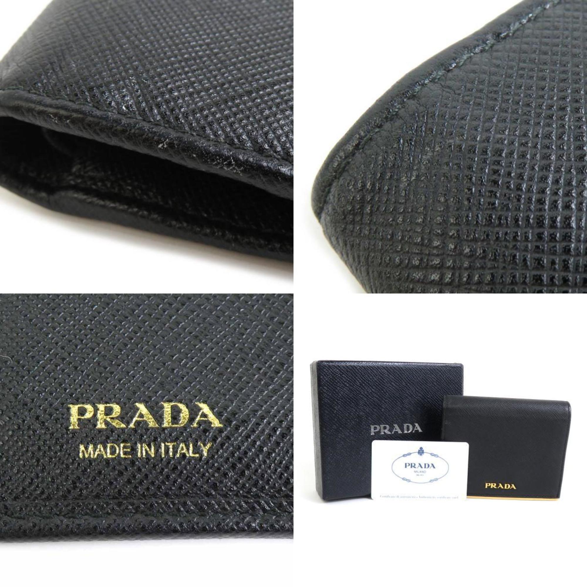 PRADA Bi-fold wallet Leather Black Gold Men's Women's e59083a