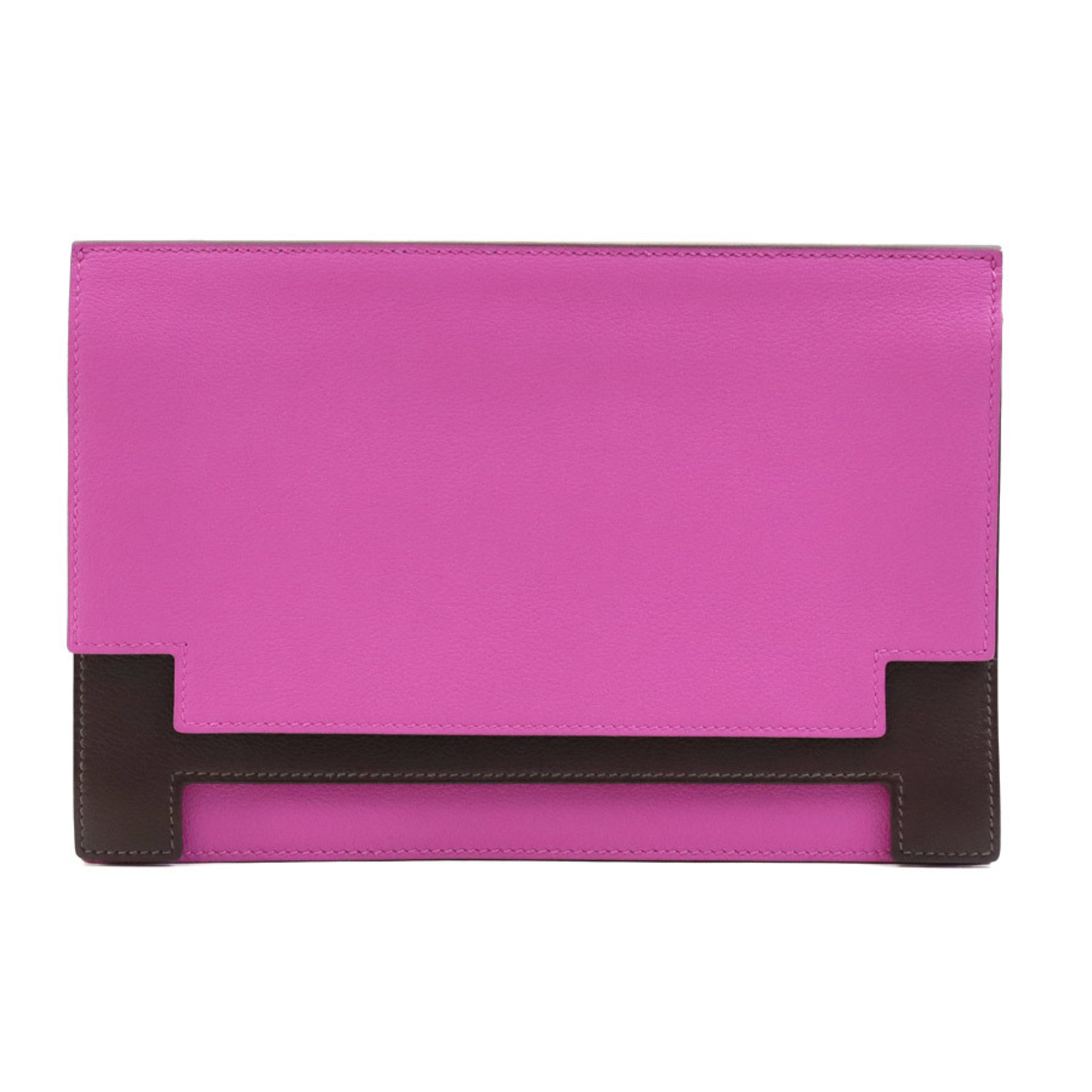 Hermes HERMES Clutch Bag Multiply Leather Magenta Dark Brown Men's Women's e59077a