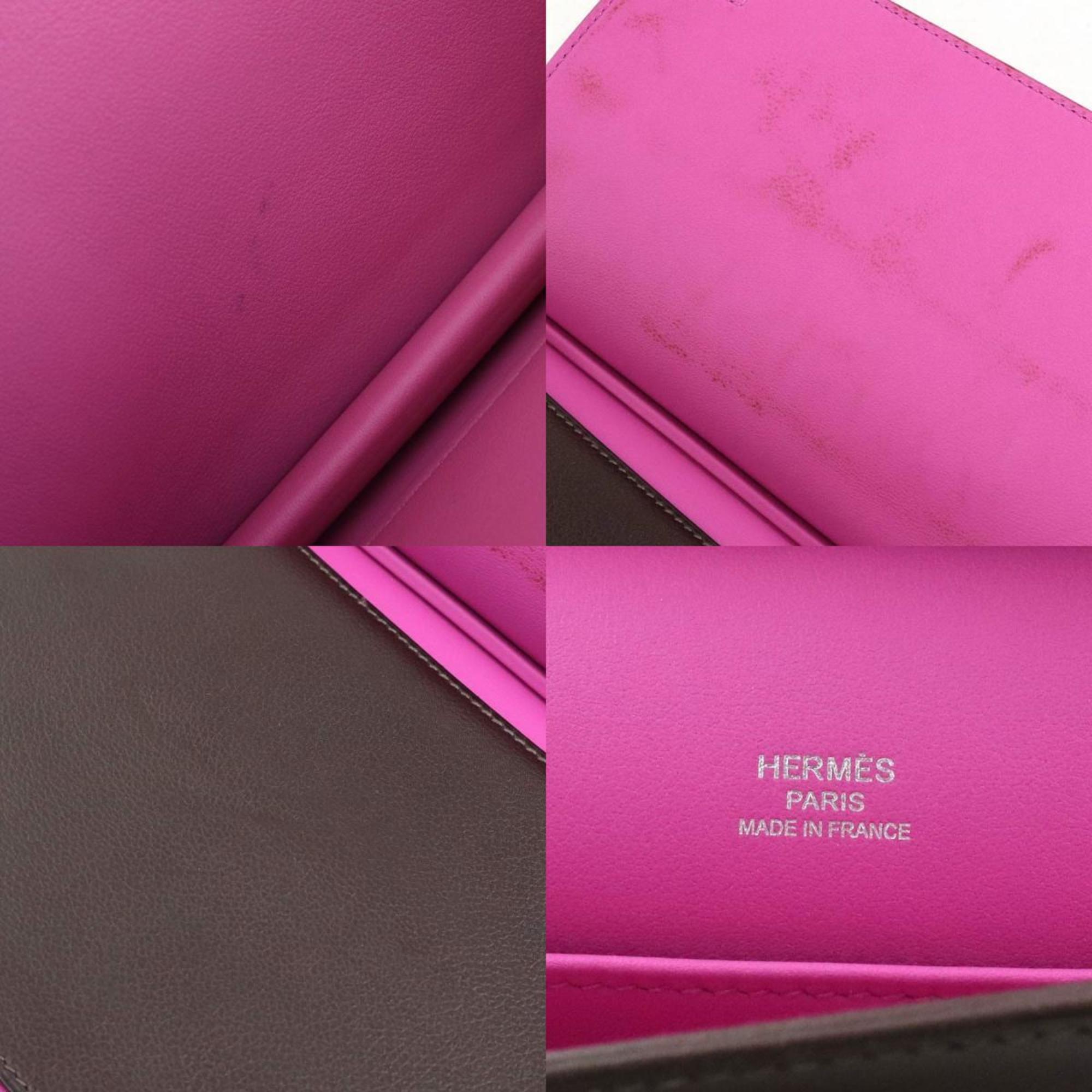 Hermes HERMES Clutch Bag Multiply Leather Magenta Dark Brown Men's Women's e59077a