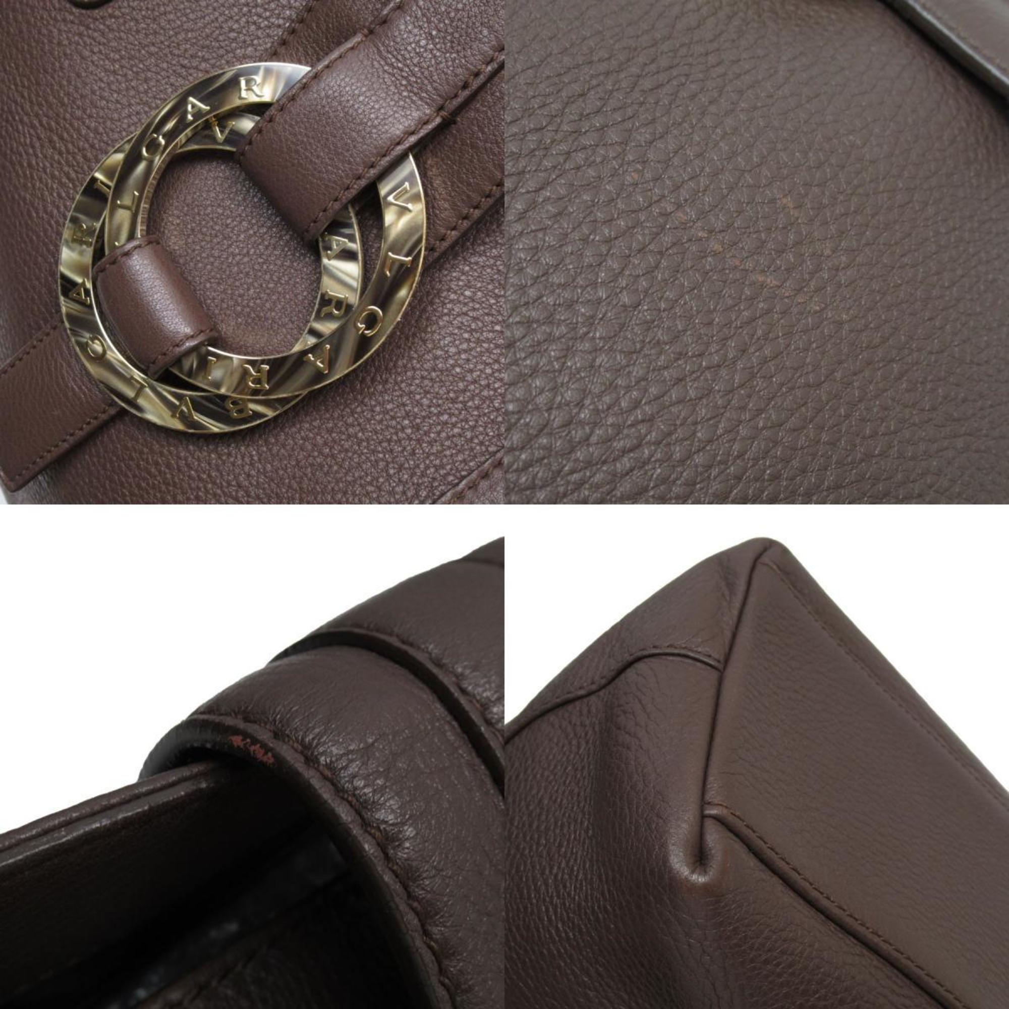 BVLGARI Shoulder Bag Leather Dark Brown Gold Women's w0716a