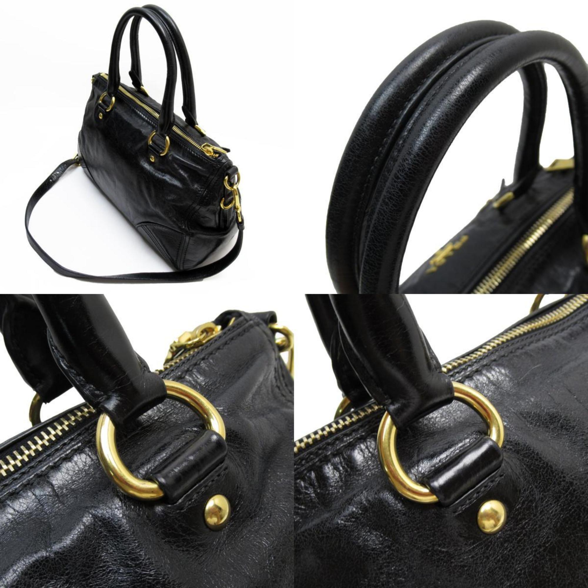 PRADA handbag shoulder bag leather black gold ladies w0712a