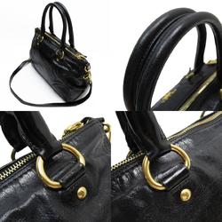 PRADA handbag shoulder bag leather black gold ladies w0712a