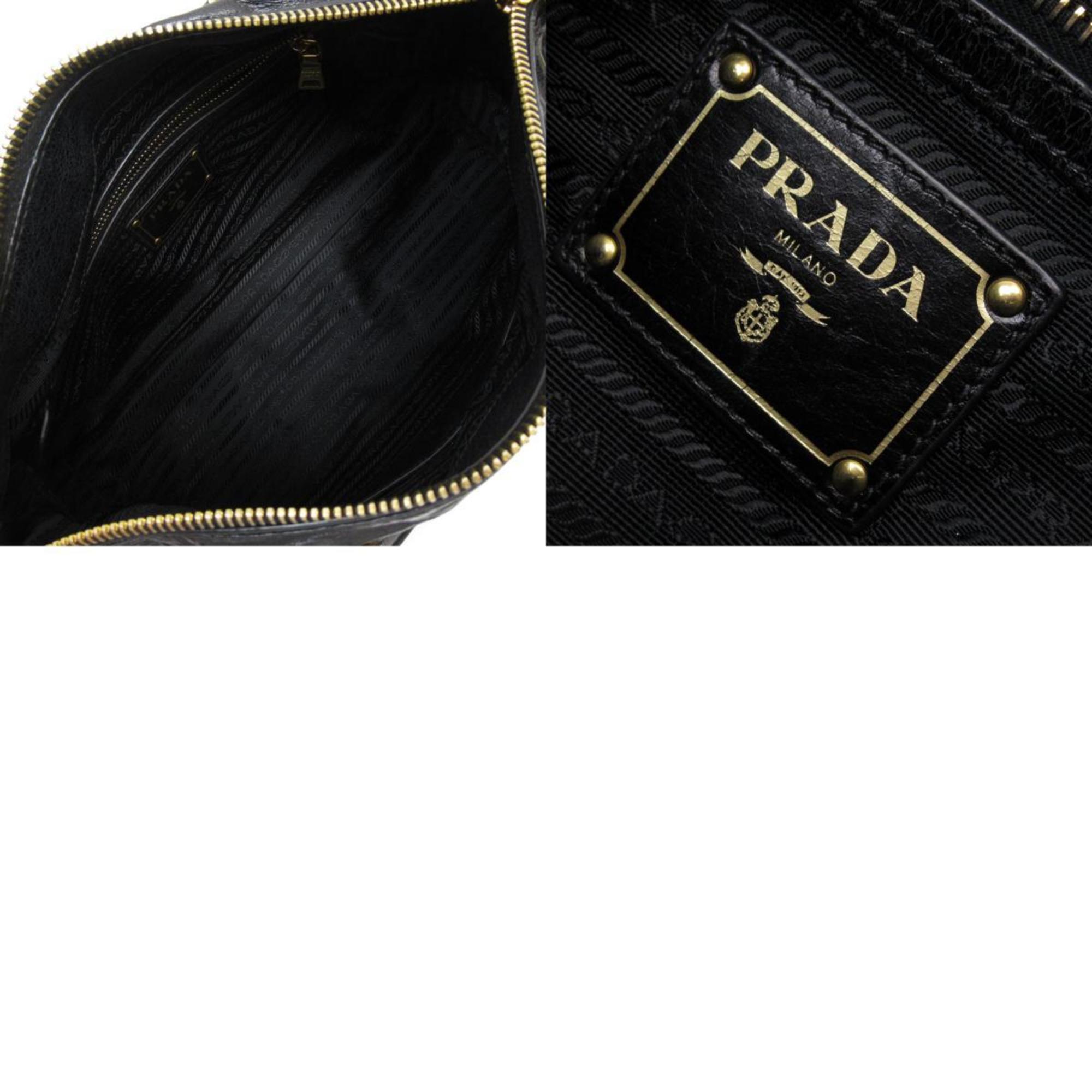 PRADA handbag shoulder bag leather black gold ladies w0712a