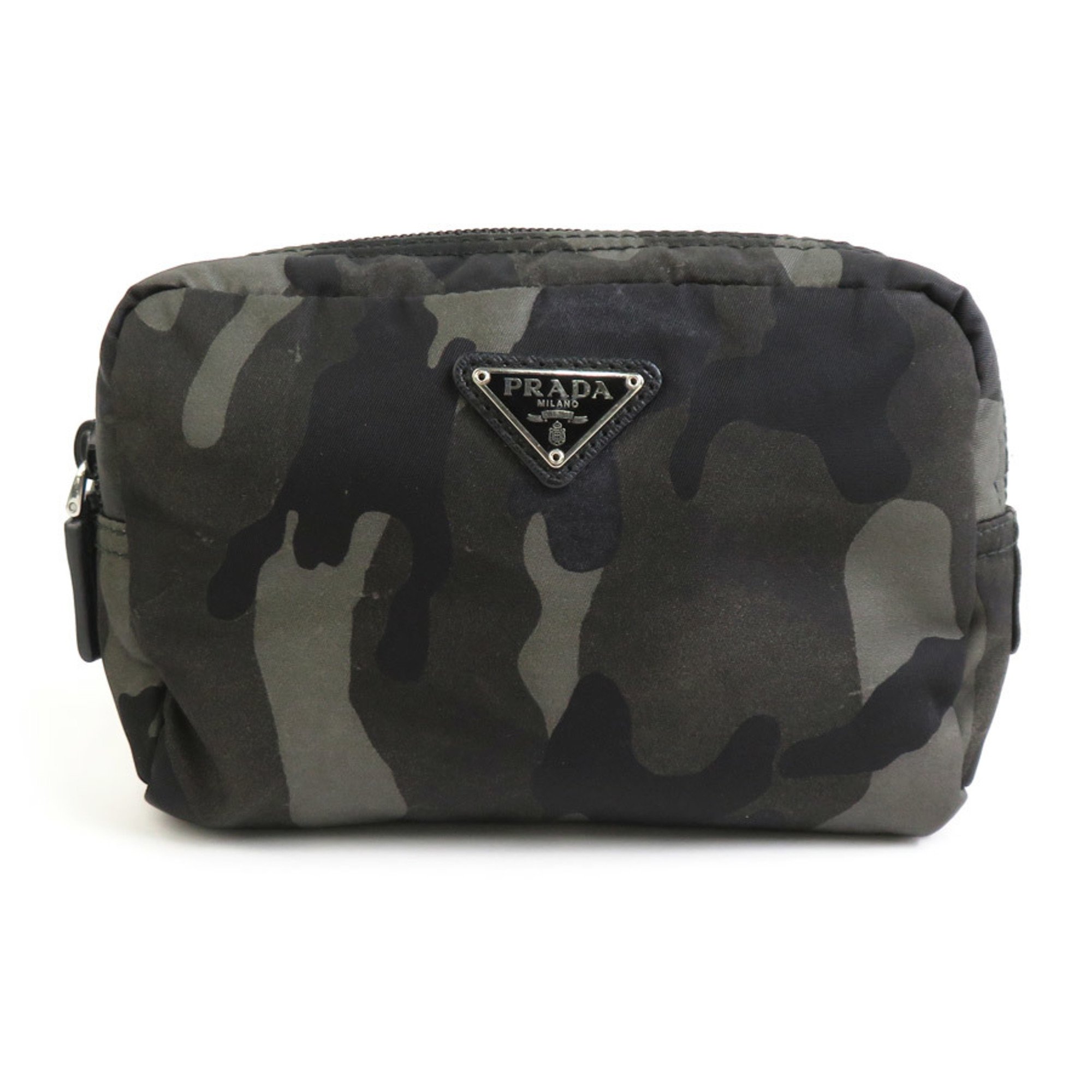 PRADA Pouch Camouflage Nylon Khaki Black Women's e59085a