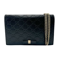 GUCCI Wallet Chain Shoulder Bag Guccissima Leather Black Gold Women's 431408 z2248