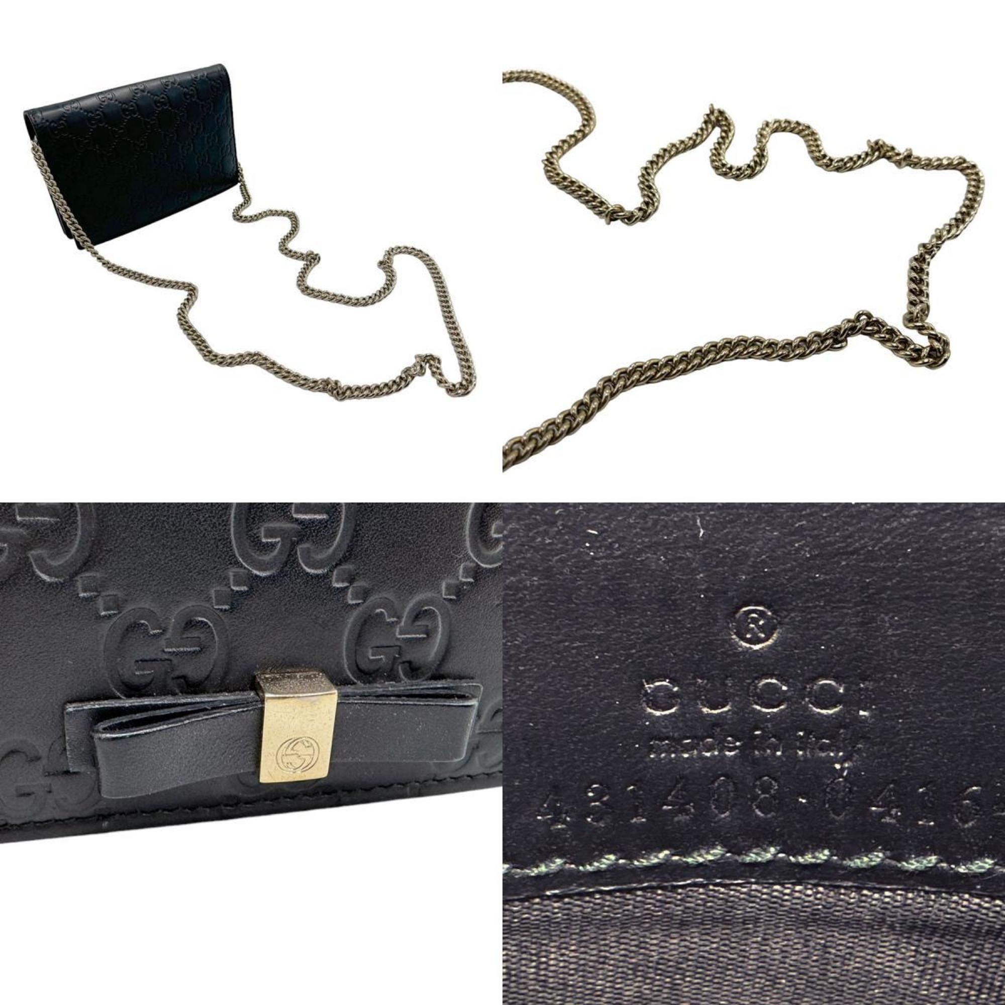 GUCCI Wallet Chain Shoulder Bag Guccissima Leather Black Gold Women's 431408 z2248