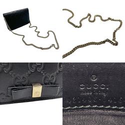 GUCCI Wallet Chain Shoulder Bag Guccissima Leather Black Gold Women's 431408 z2248