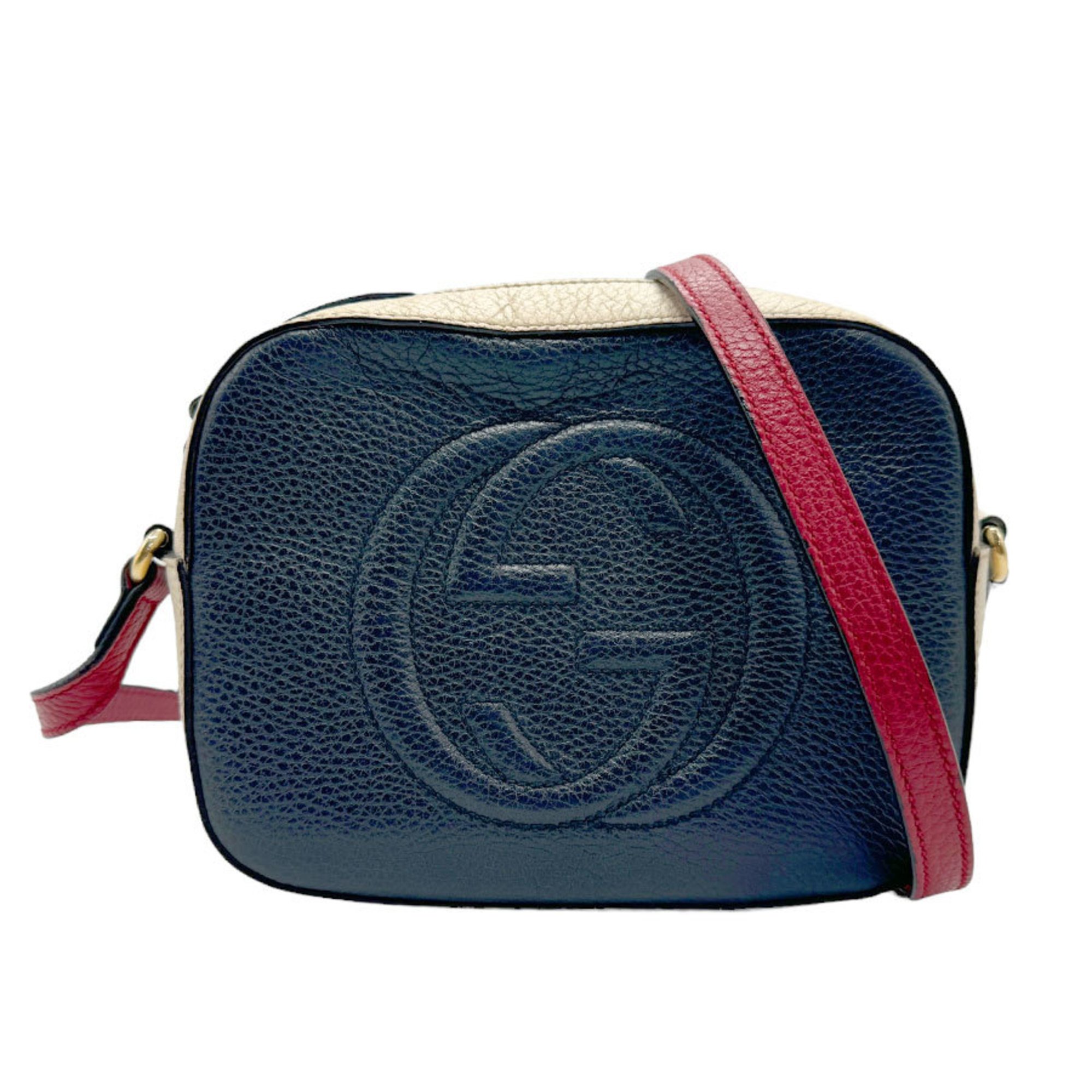 GUCCI Shoulder Bag Soho Leather Navy x Red Ivory Women's 431567 z2238