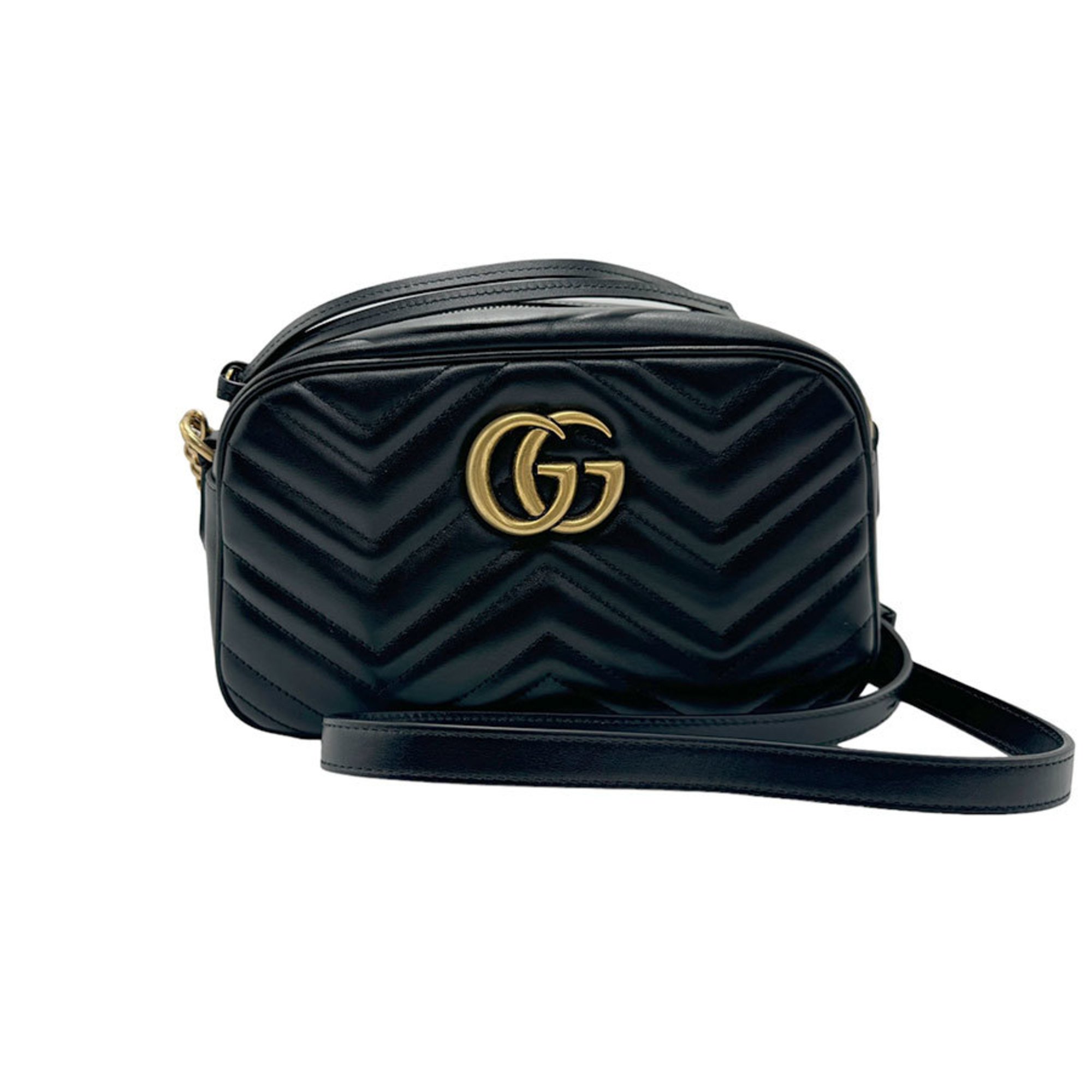 GUCCI Shoulder Bag GG Marmont Leather Black Gold Women's 447632 z2249