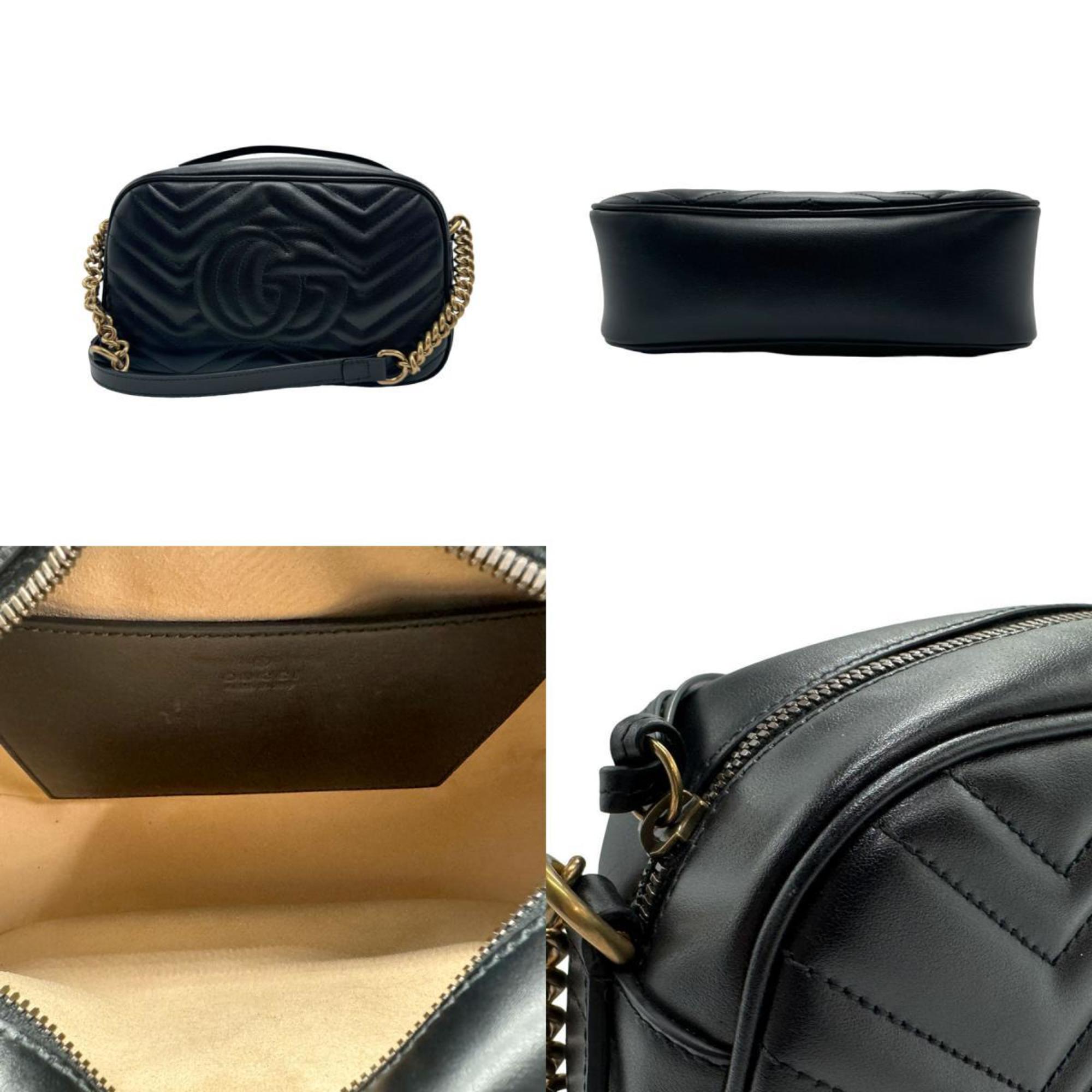 GUCCI Shoulder Bag GG Marmont Leather Black Gold Women's 447632 z2249