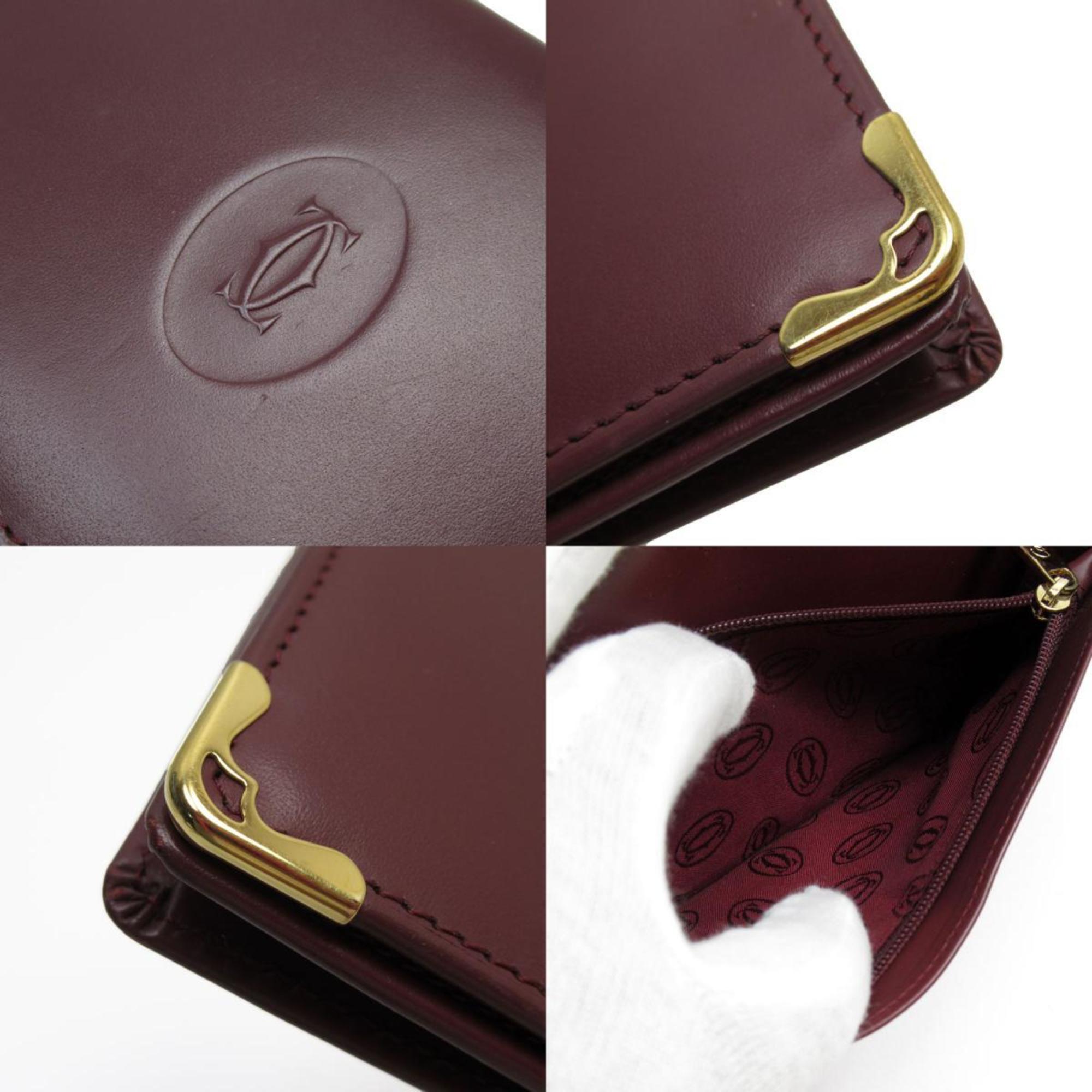 CARTIER bi-fold wallet leather burgundy gold men's w0682a