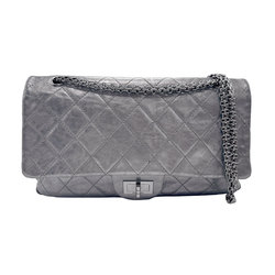 CHANEL Shoulder Bag 2.55 Matelasse Double Flap Leather Metal Metallic Gray Women's n0318