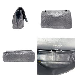 CHANEL Shoulder Bag 2.55 Matelasse Double Flap Leather Metal Metallic Gray Women's n0318