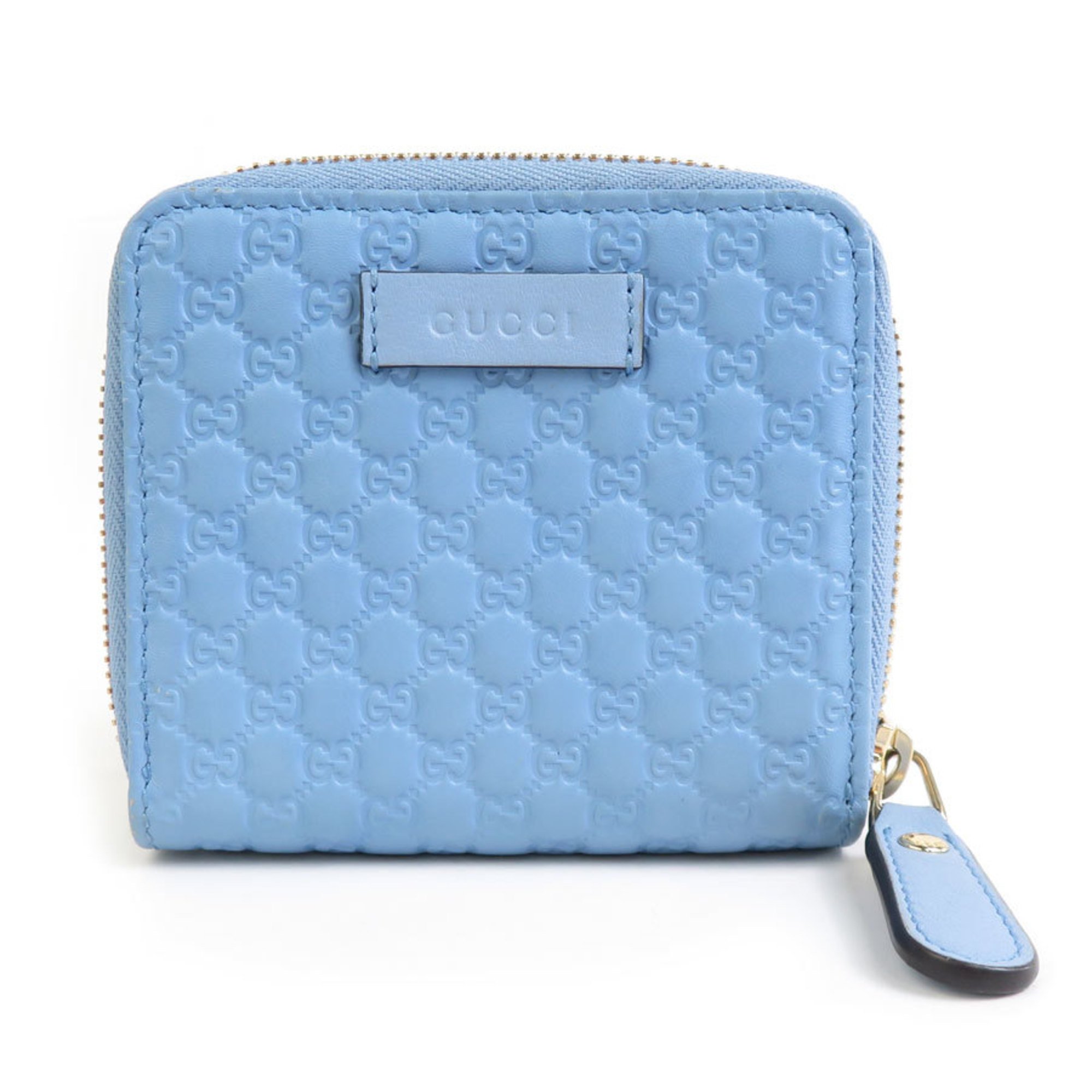 GUCCI Bi-fold Wallet Micro Guccissima Leather Light Blue Gold Women's 449395 e59084a