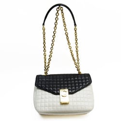 CELINE Shoulder Bag C Medium Leather White Black Gold Women's w0669a