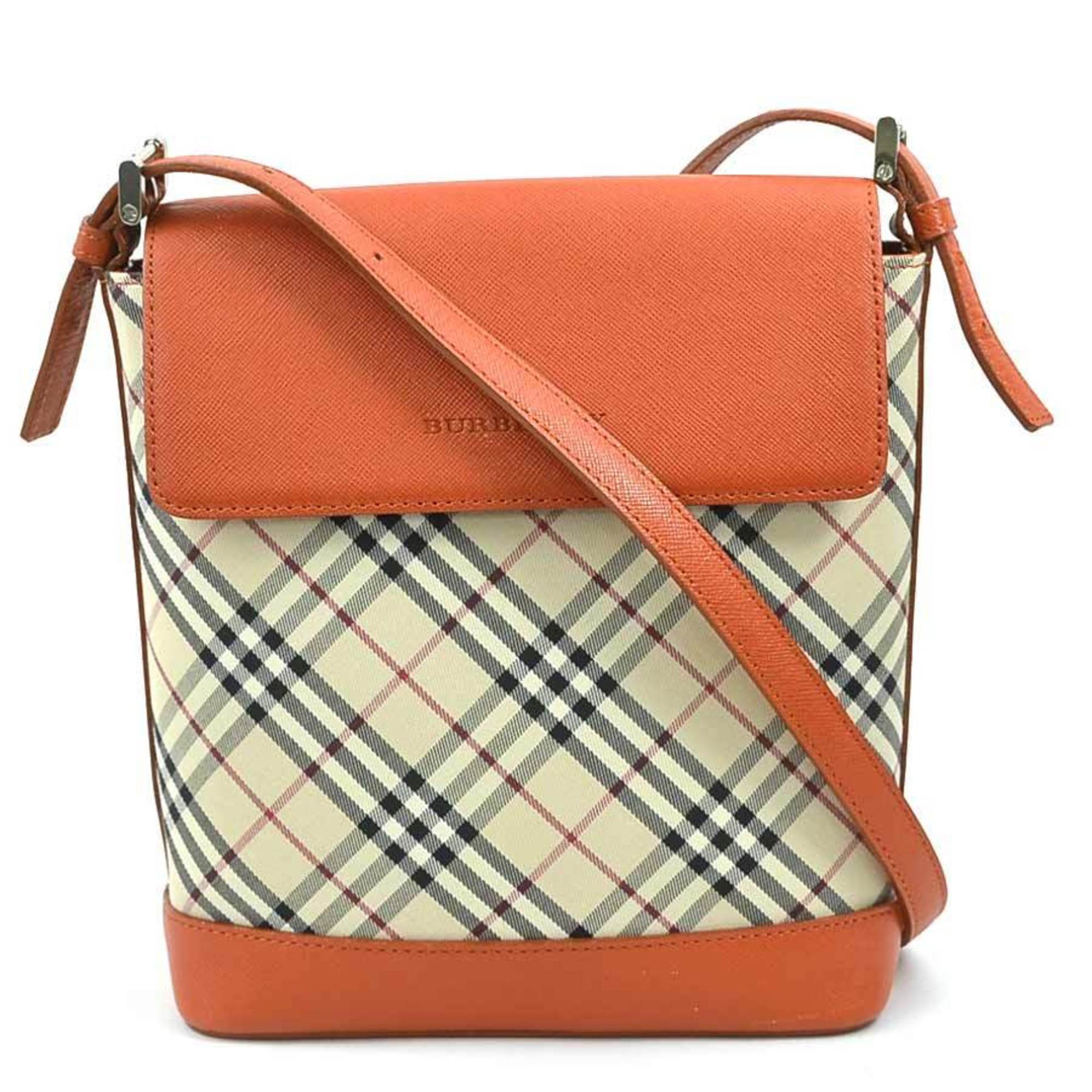 Burberry shoulder bag, Nova check canvas, leather, beige, orange, silver, women's, e59075a