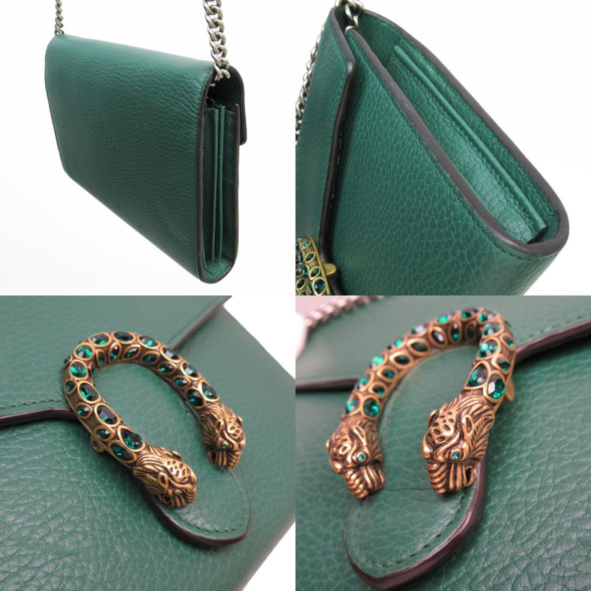 GUCCI Wallet Chain Shoulder Bag Dionysus Leather Green Women's 401231 w0673a