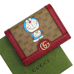 GUCCI Bi-fold wallet x DORAEMON Leather Brown Burgundy Gold Men's Women's 647788 w0679a