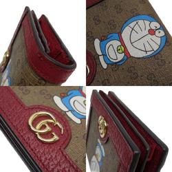 GUCCI Bi-fold wallet x DORAEMON Leather Brown Burgundy Gold Men's Women's 647788 w0679a