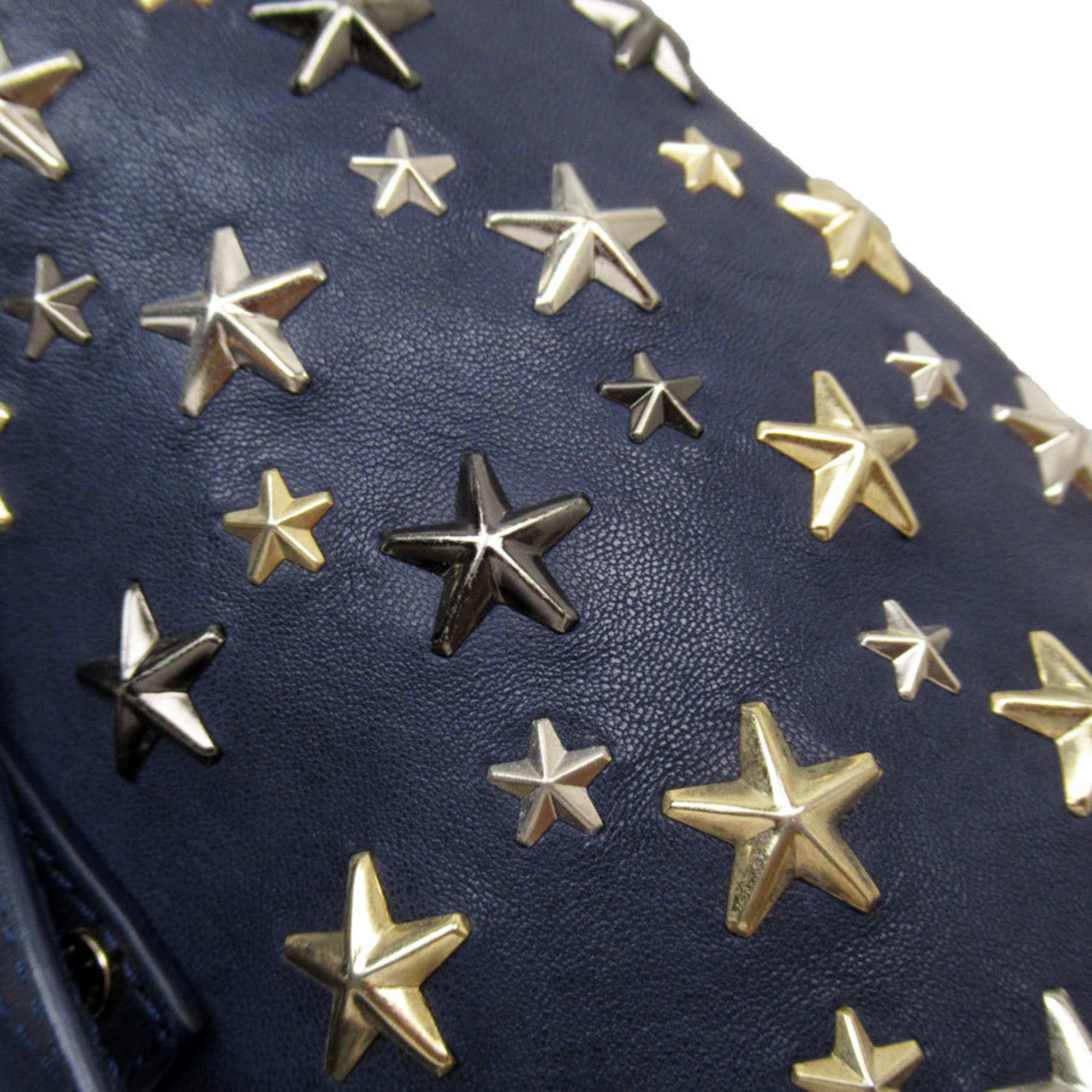 JIMMY CHOO handbag tote bag star studs leather metal navy silver gold ladies w0672a